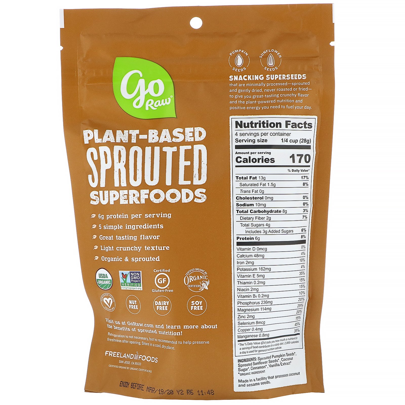 Comprar Go Raw, Orgânico, Lanche de Sementes Germinadas, Canela Doce, 113 g (4 oz) - Imagem 2
