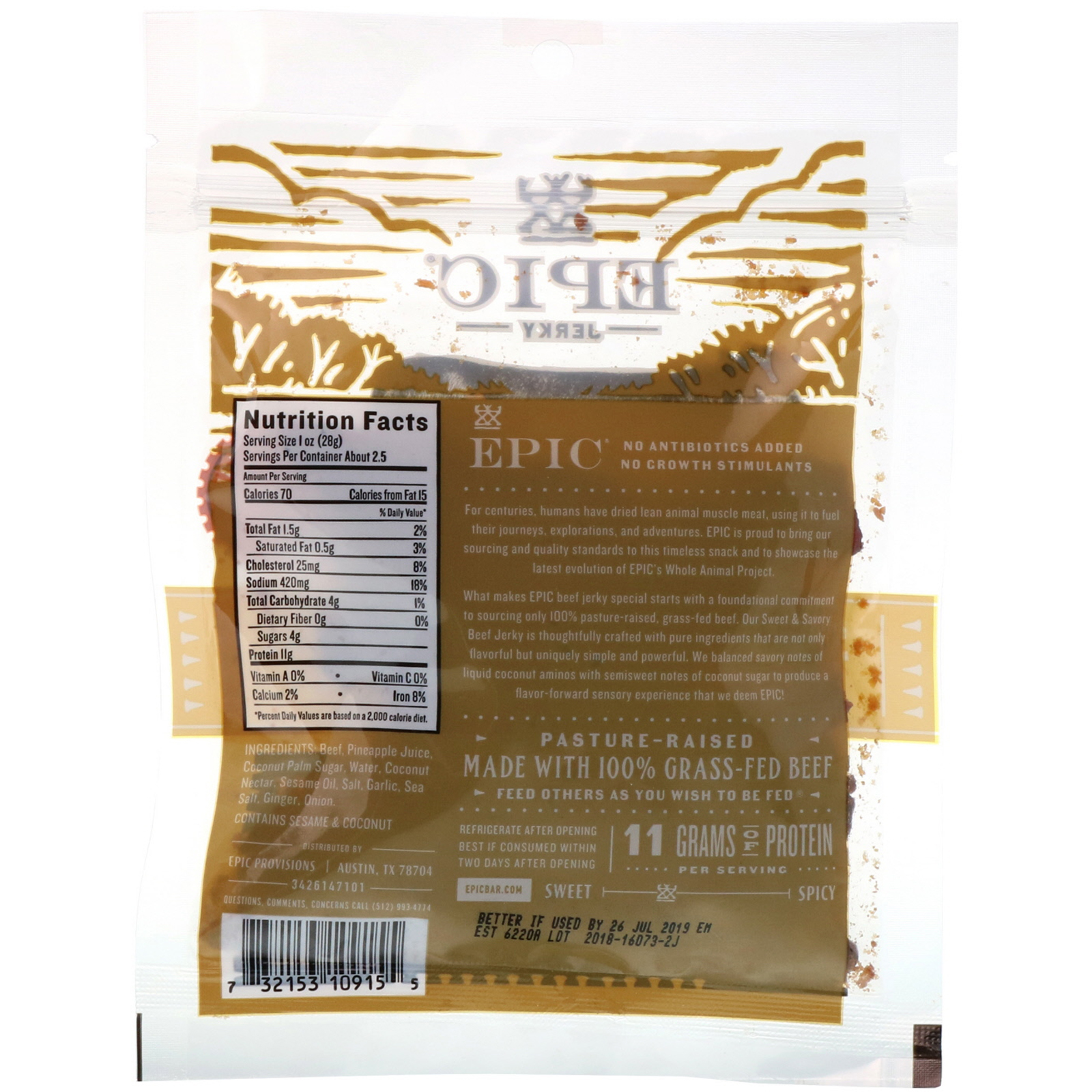 Comprar Epic Bar, Traditional Beef Jerky, Sweet & Savory, 2.25 oz (64 g) - Imagem 2