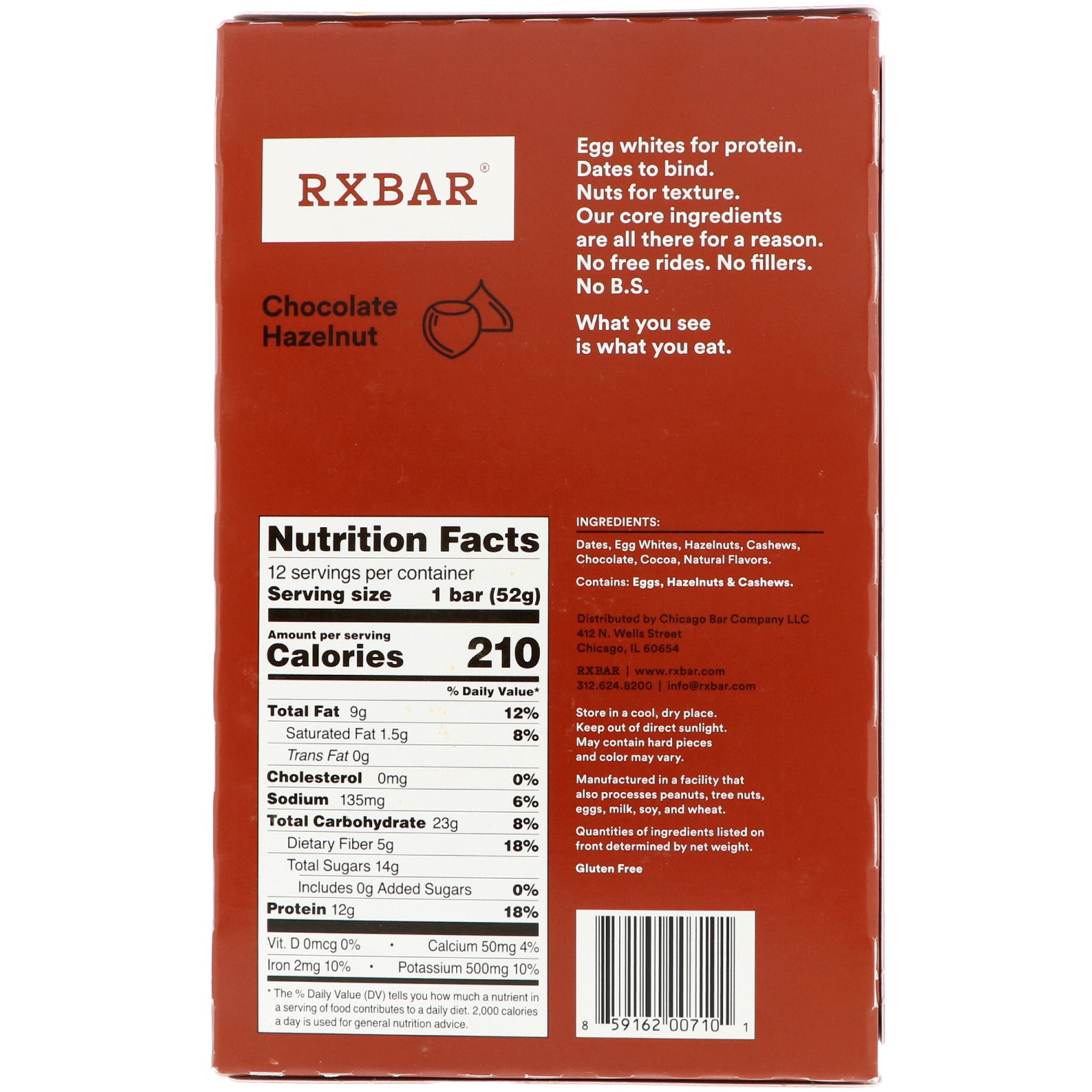 Comprar RXBAR, Protein Bar, Chocolate Hazelnut, 12 Bars, 1.83 oz (52 g) Each - Imagem 3