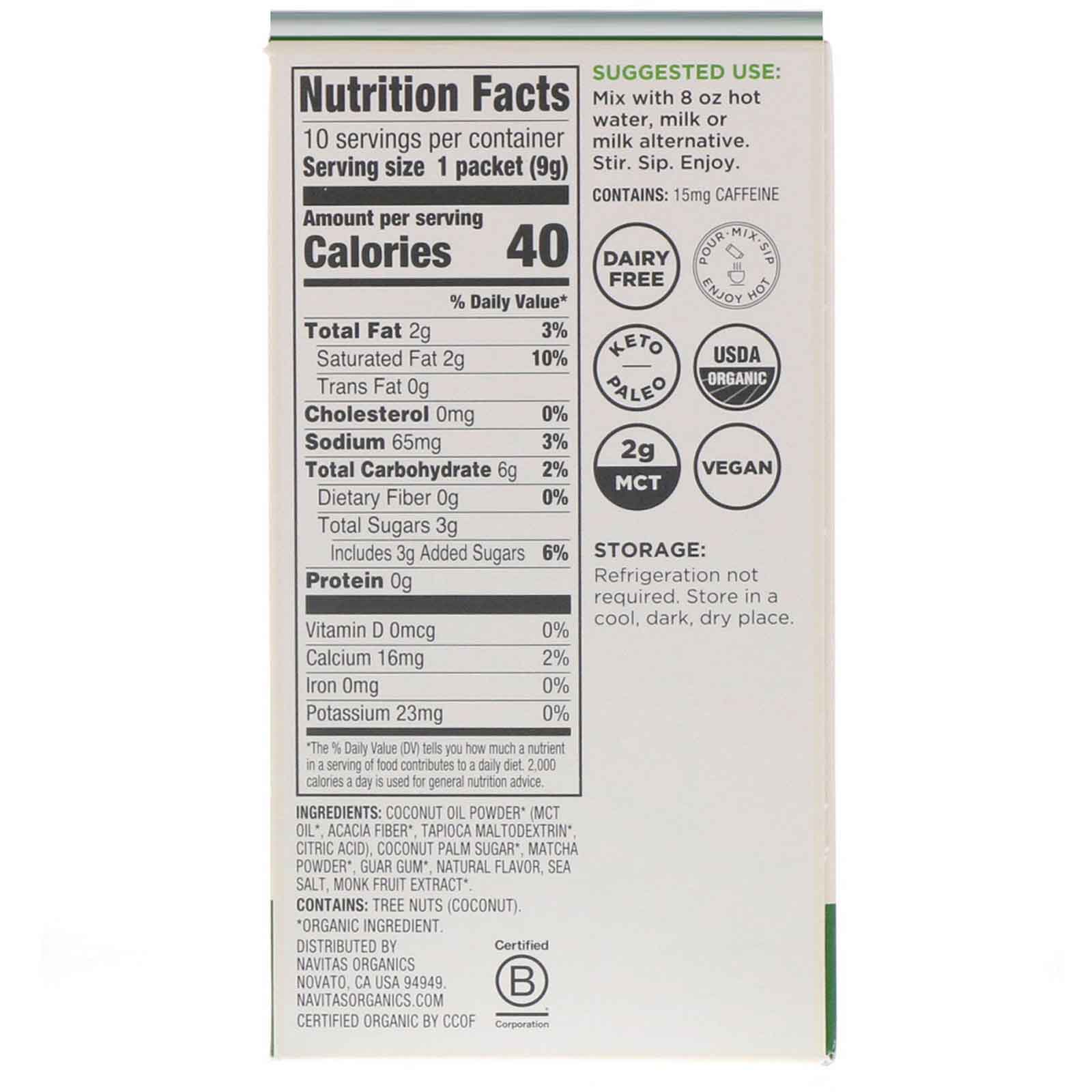 Comprar Navitas Organics, Latte Superfood Drink Mix, Matcha, 10 Packets, 0.31 oz (9 g) Each - Imagem 2