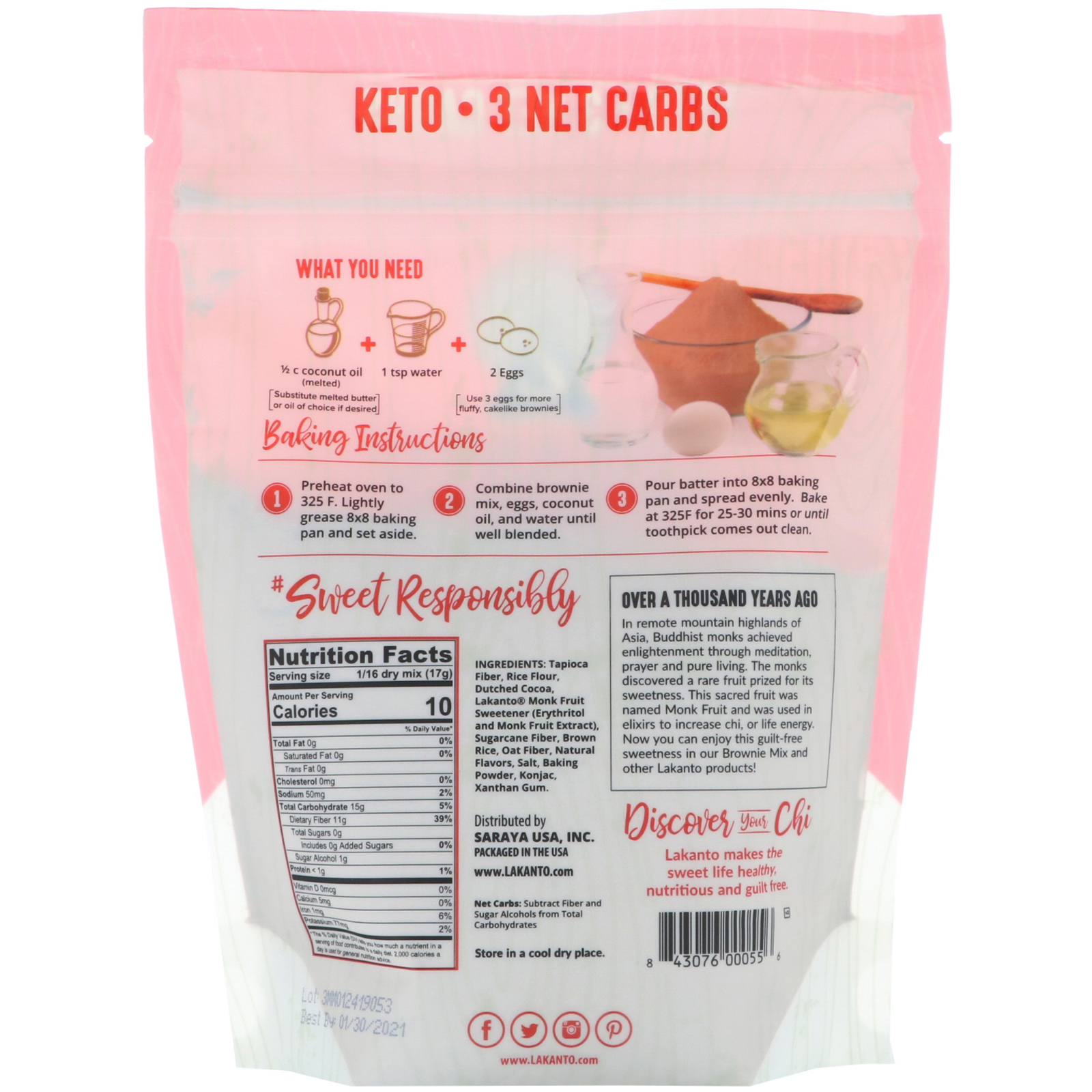 Comprar Lakanto, Monkfruit Sweetened Brownie Mix, Sugar Free, 9.7 oz (275 g) - Imagem 2