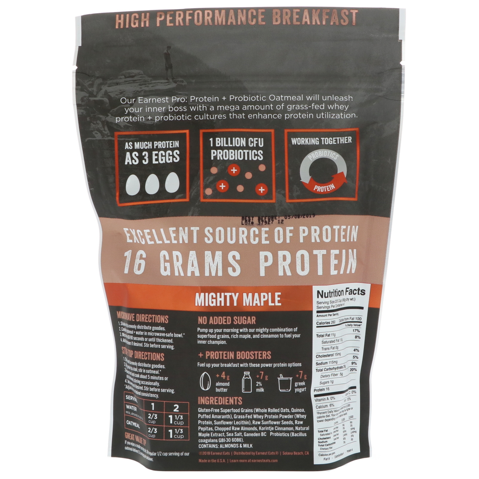 Comprar Earnest Eats, Aveia Probiótica com Proteína, Mighty Maple, 227 g - Imagem 2