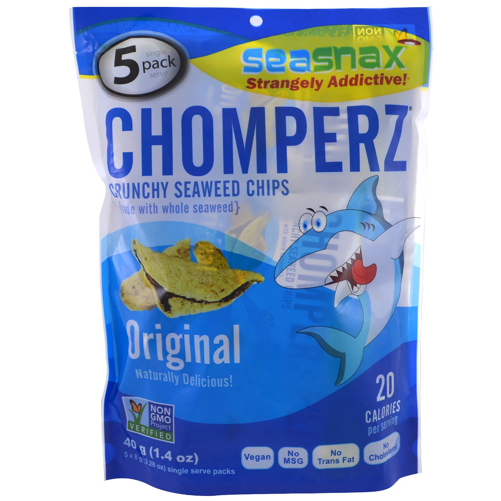 Comprar SeaSnax, Chomperz, Chips Crocantes de Alga Marinha, Original, 5 pacotes de Porção Única, 8g (0,28 oz) Cada