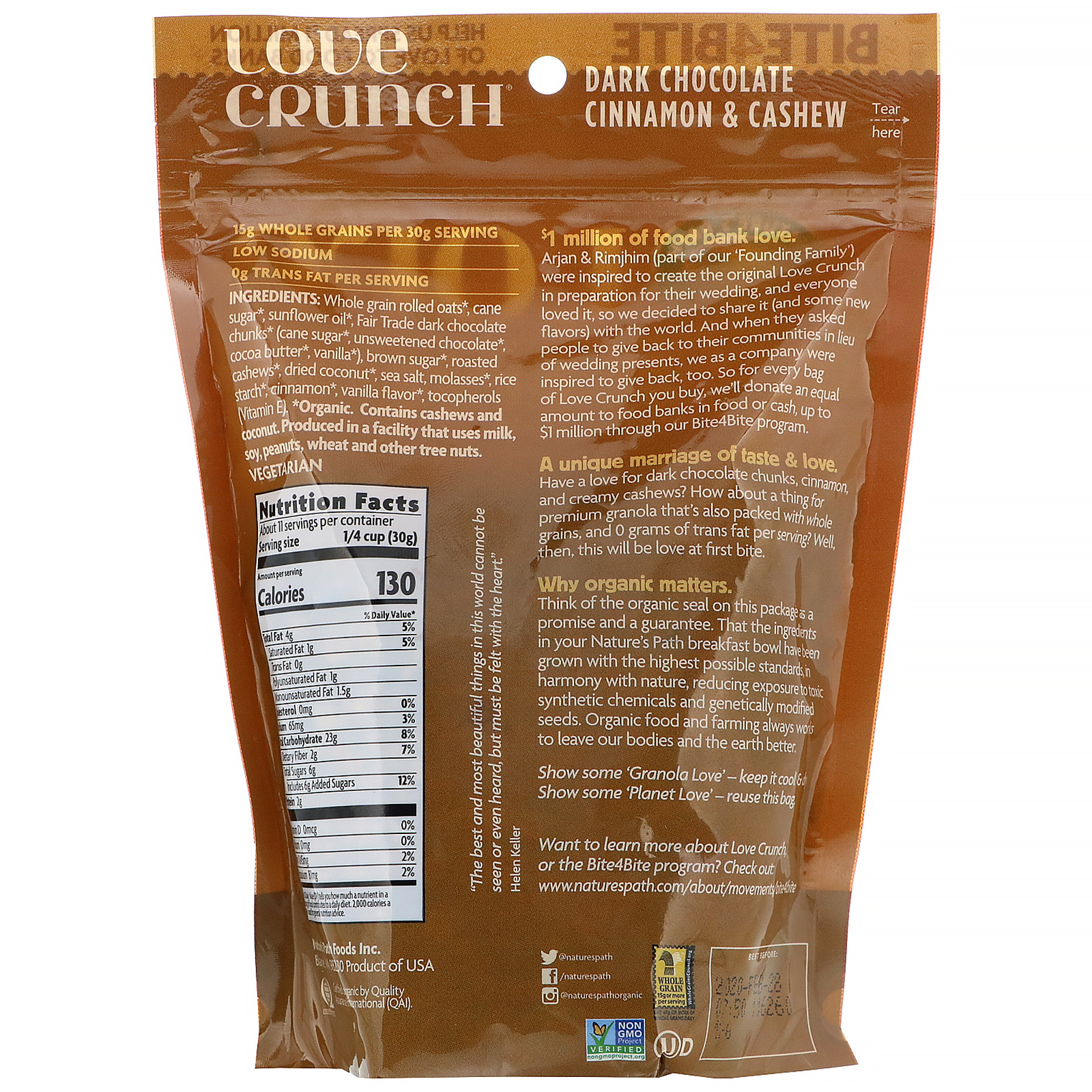 Comprar Nature's Path, Love Crunch, Chocolate Escuro com Canela e Castanha de Caju, 325 g (11,5 oz) - Imagem 2