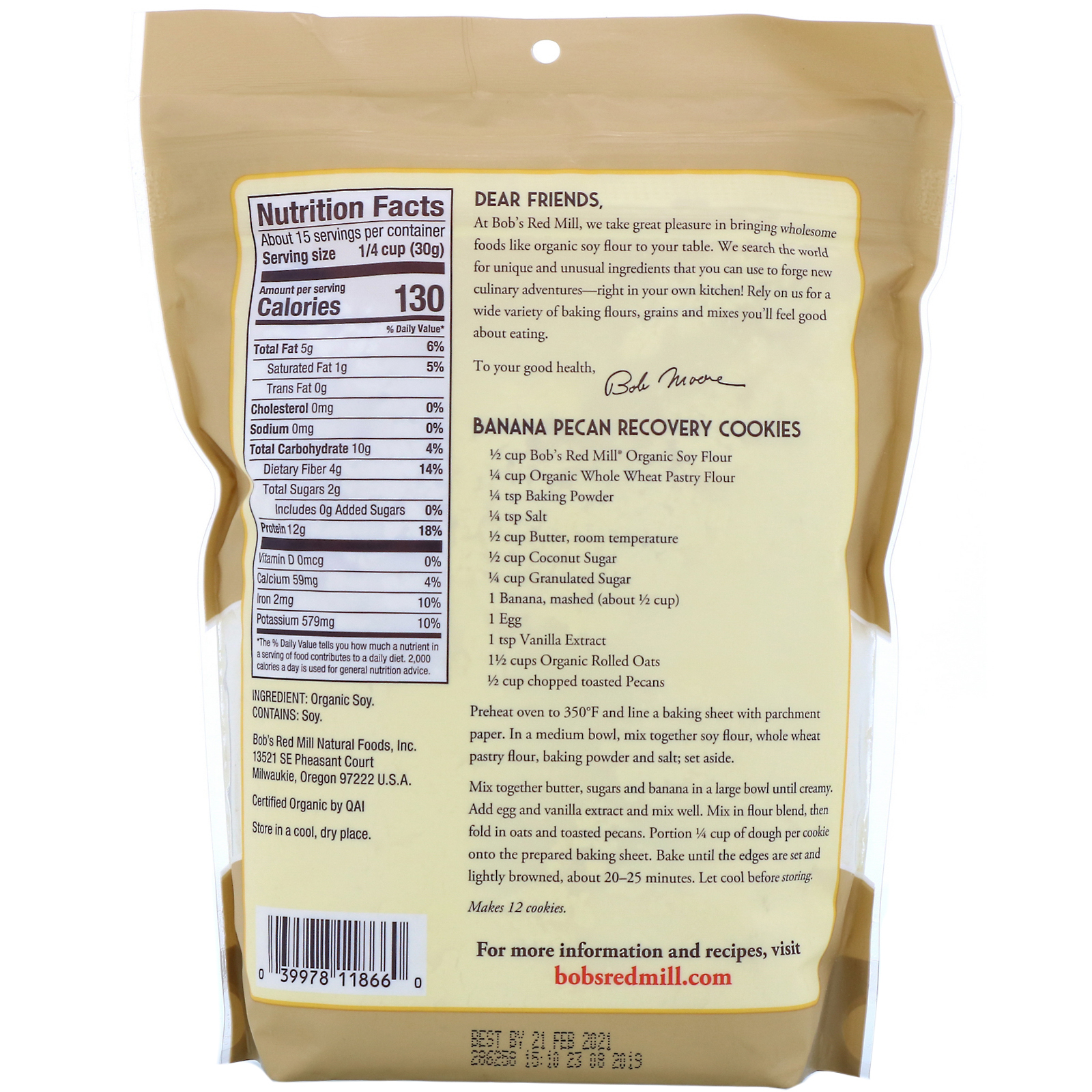 Comprar Bob's Red Mill, Organic Soy Flour, 16 oz (454 g) - Imagem 2