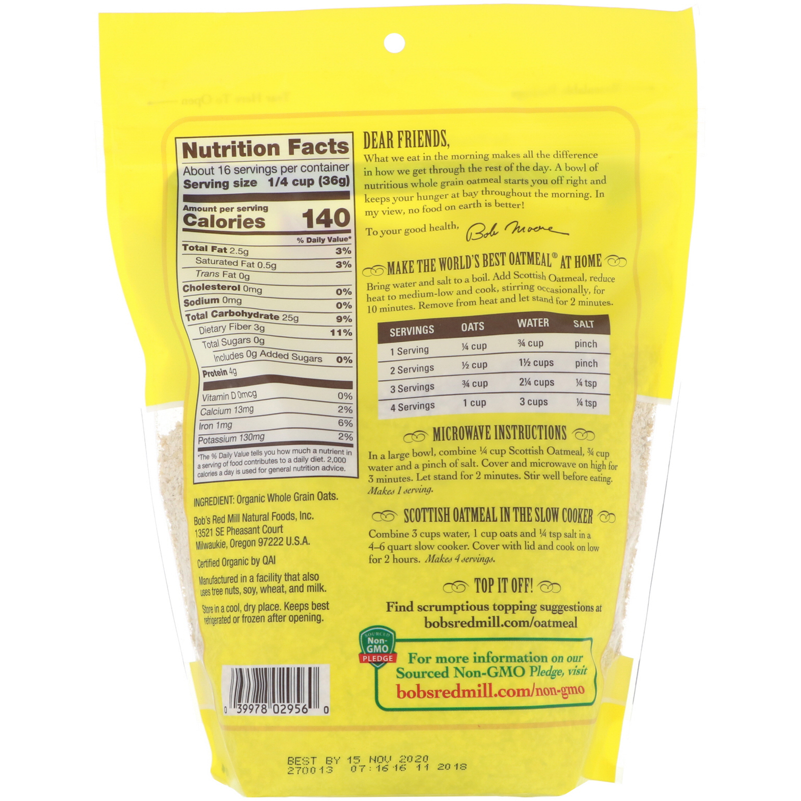 Comprar Bob's Red Mill, Organic, Scottish Oatmeal, 20 oz (567 g) - Imagem 2