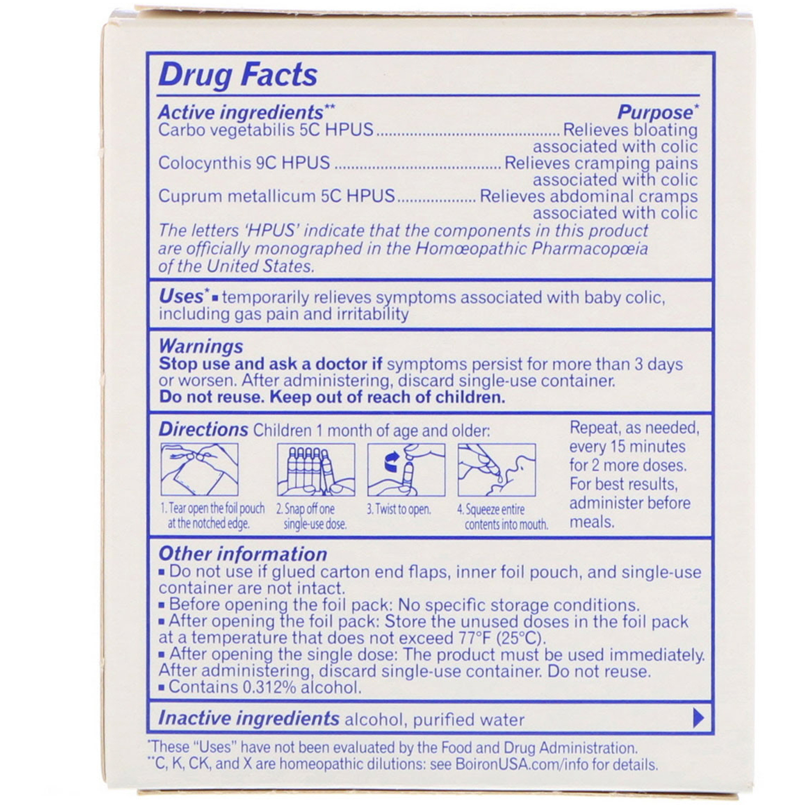 Comprar Boiron, ColicComfort, Alívio de Cólicas e Gases, 30 Doses, 0,034 fl oz Cada - Imagem 2