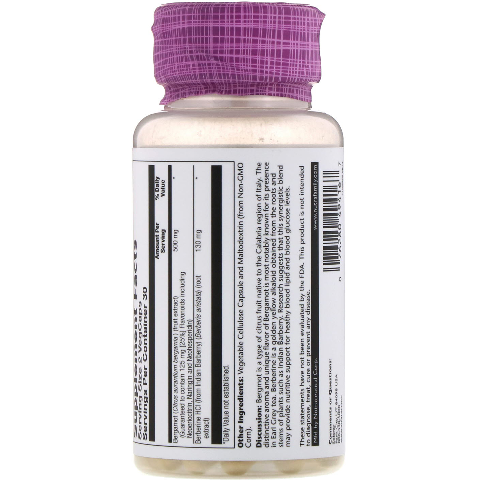 Comprar Solaray, Fórmula Avançada, Bergamota, Suporte Cardiovascular, 60 Cápsulas Vegetais - Imagem 2