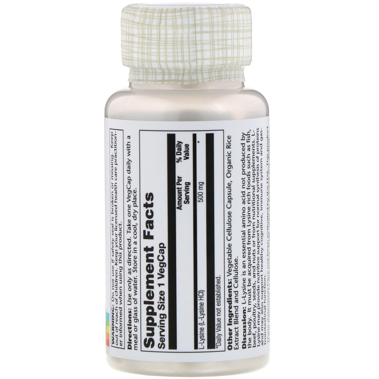Comprar Solaray, L-lisina, 500 mg, 60 capsulas vegetais - Imagem 2