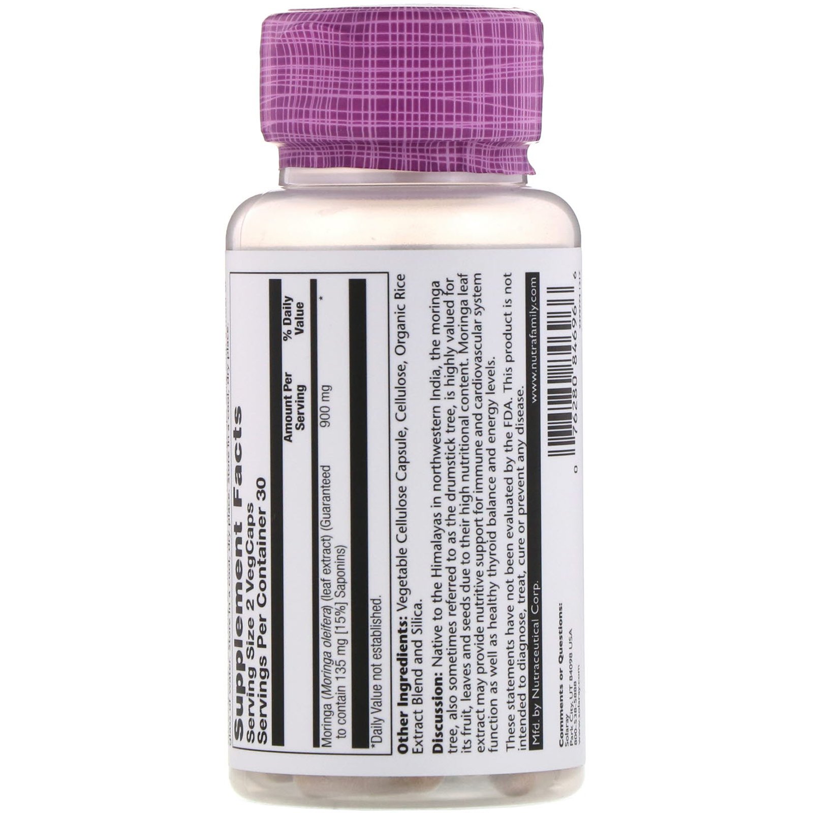 Comprar Solaray, Extrato de Folha de Moringa, 450 mg, 60 Cápsulas Vegetais - Imagem 2