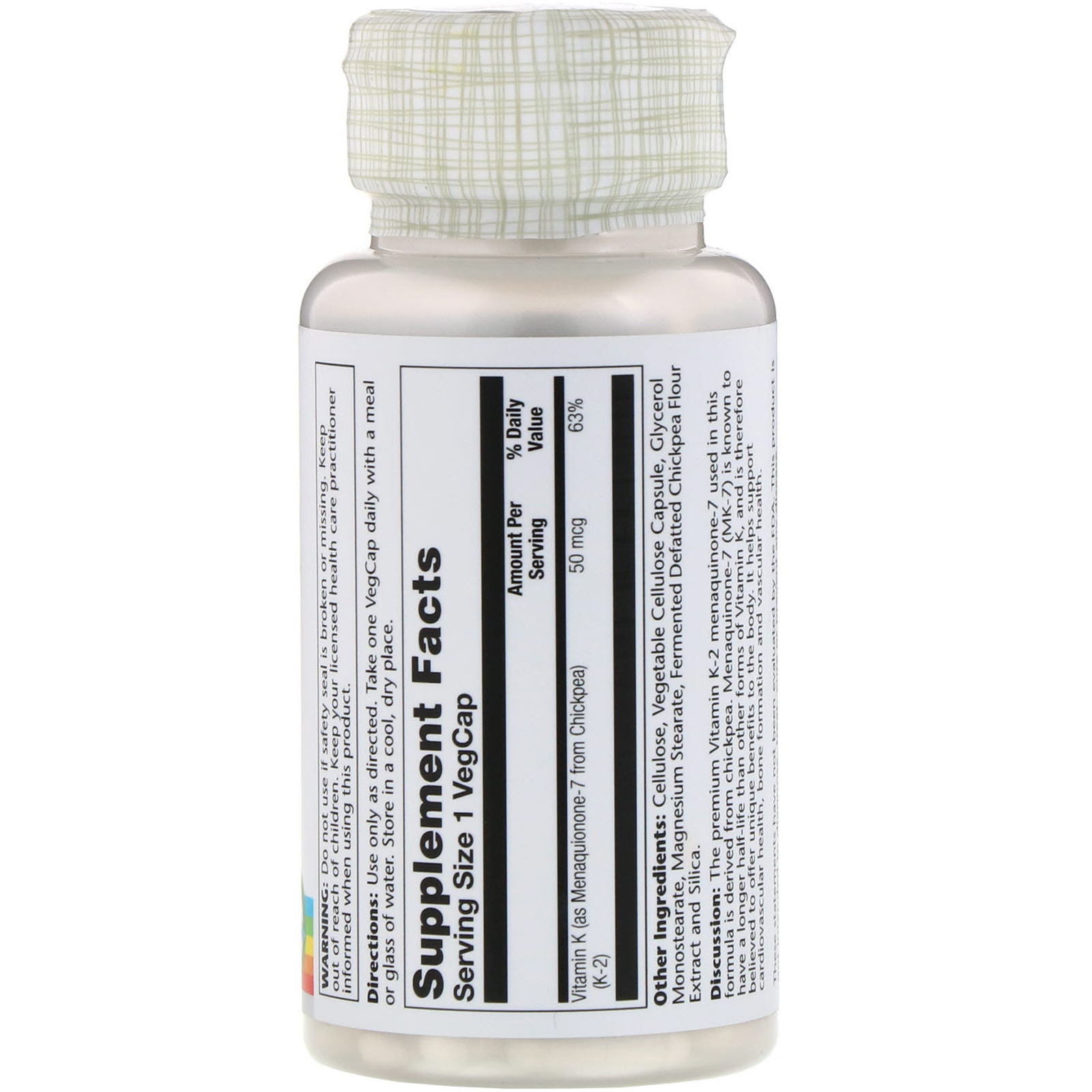 Comprar Solaray, Vitamina K2 Menaquinona-7, 50 µg, 60 Cápsulas Vegetais - Imagem 2