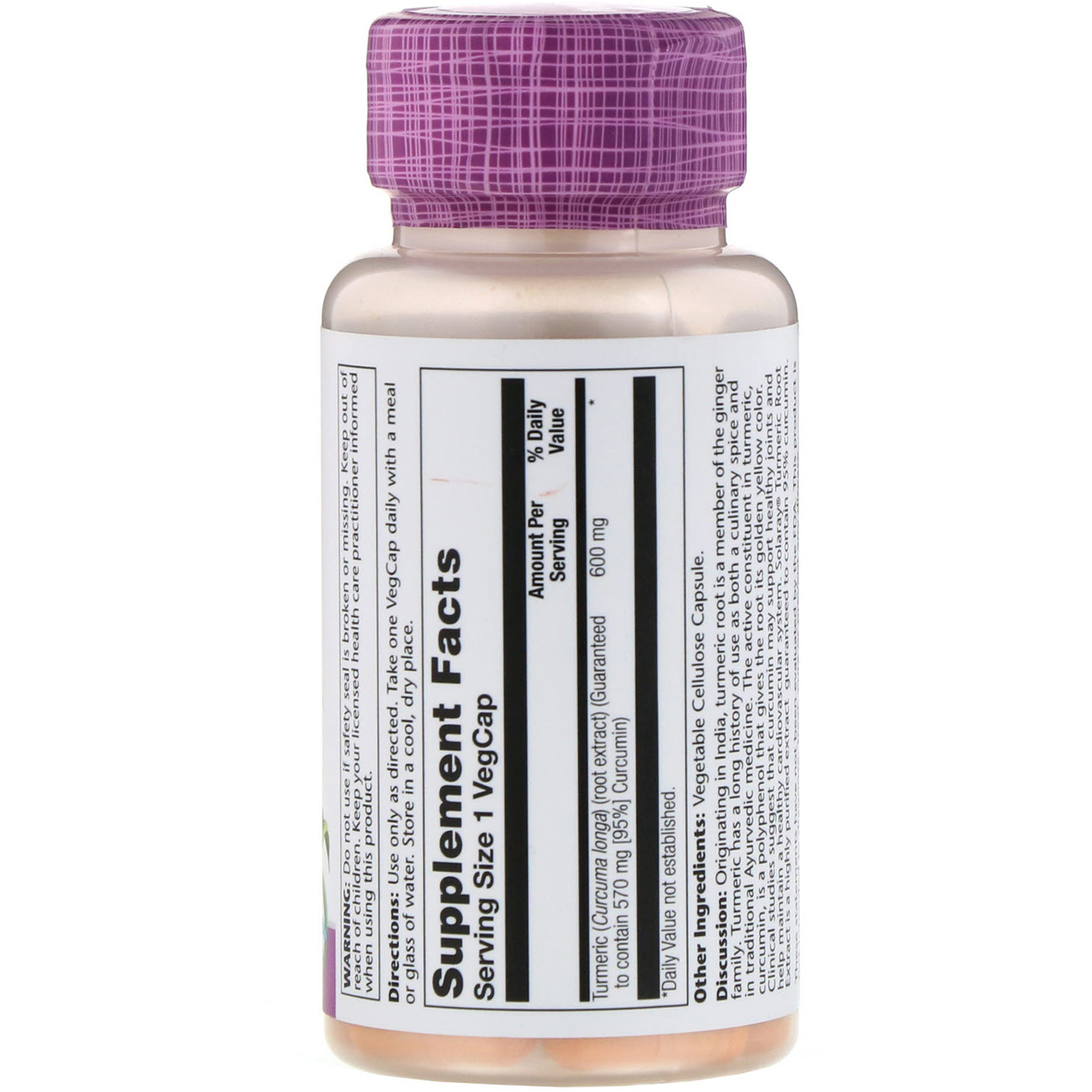 Comprar Solaray, One Daily, Turmeric Root Extract, 600 mg, 60 VegCaps - Imagem 2