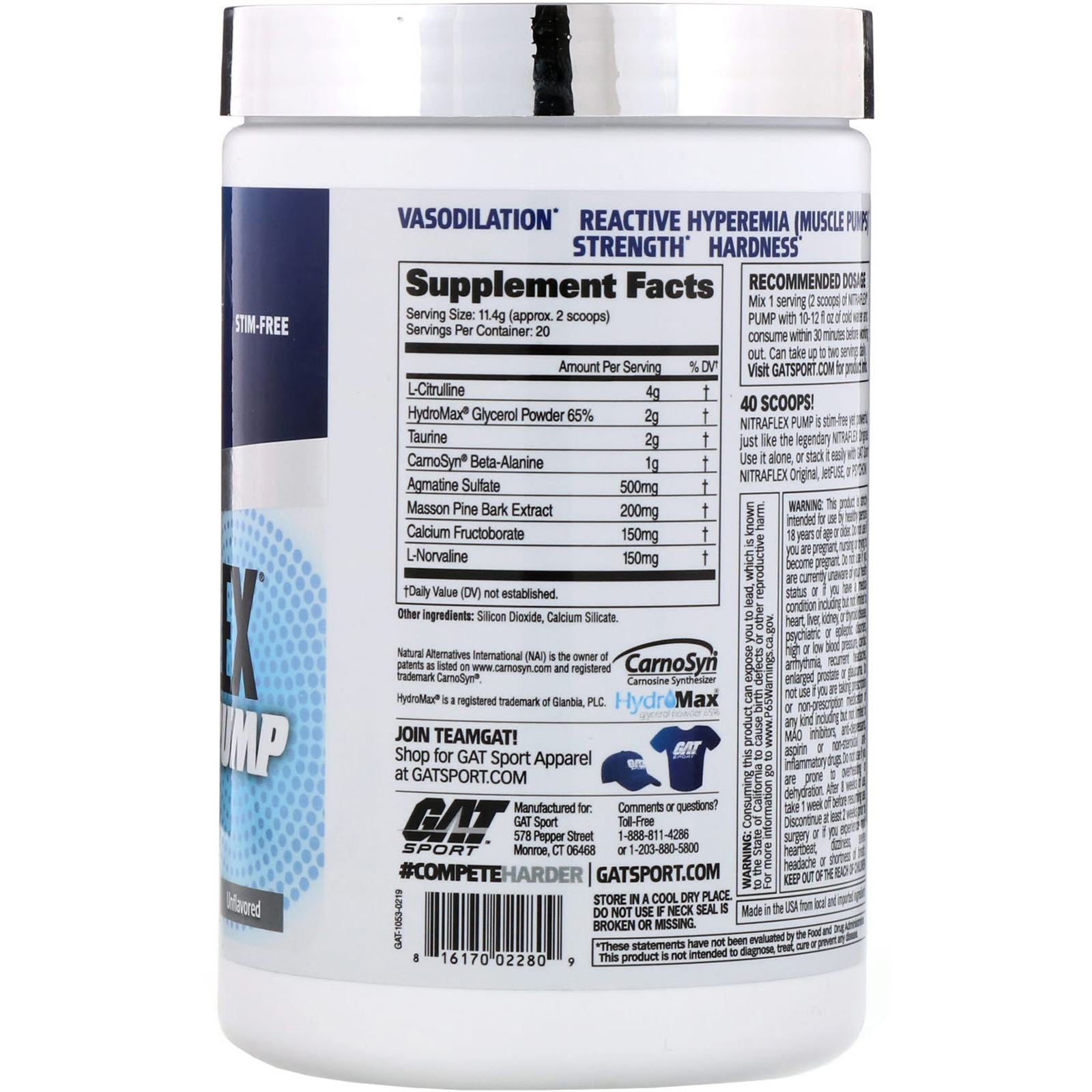 Comprar GAT, Nitraflex Pump, Sem Sabor, 8 oz (228 g) - Imagem 2