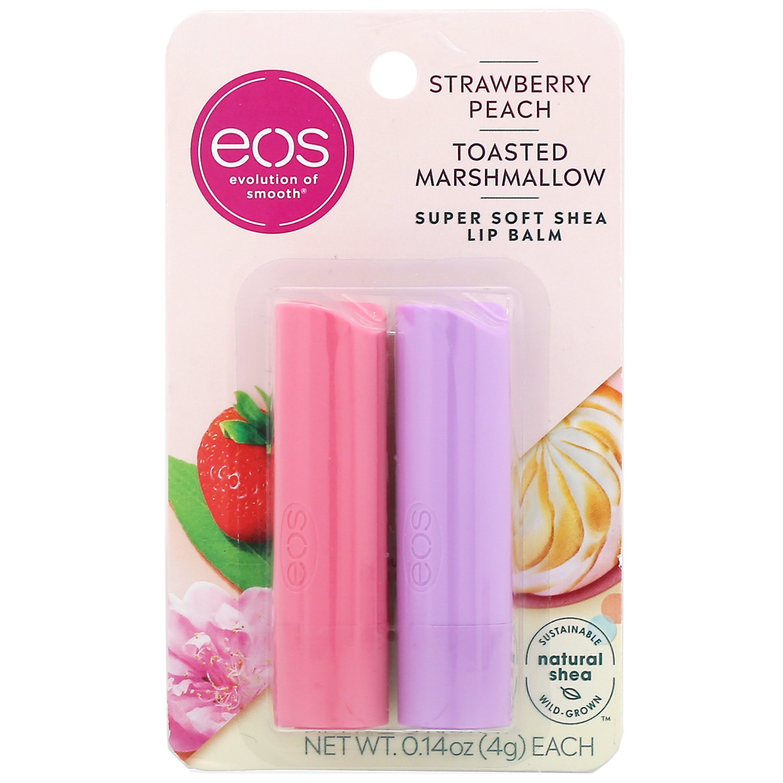 Comprar EOS, Super Soft Shea Lip Balm, Strawberry Peach & Toasted Marshmallow, 2 Pack, 0.14 oz (4 g) Each - Imagem 2