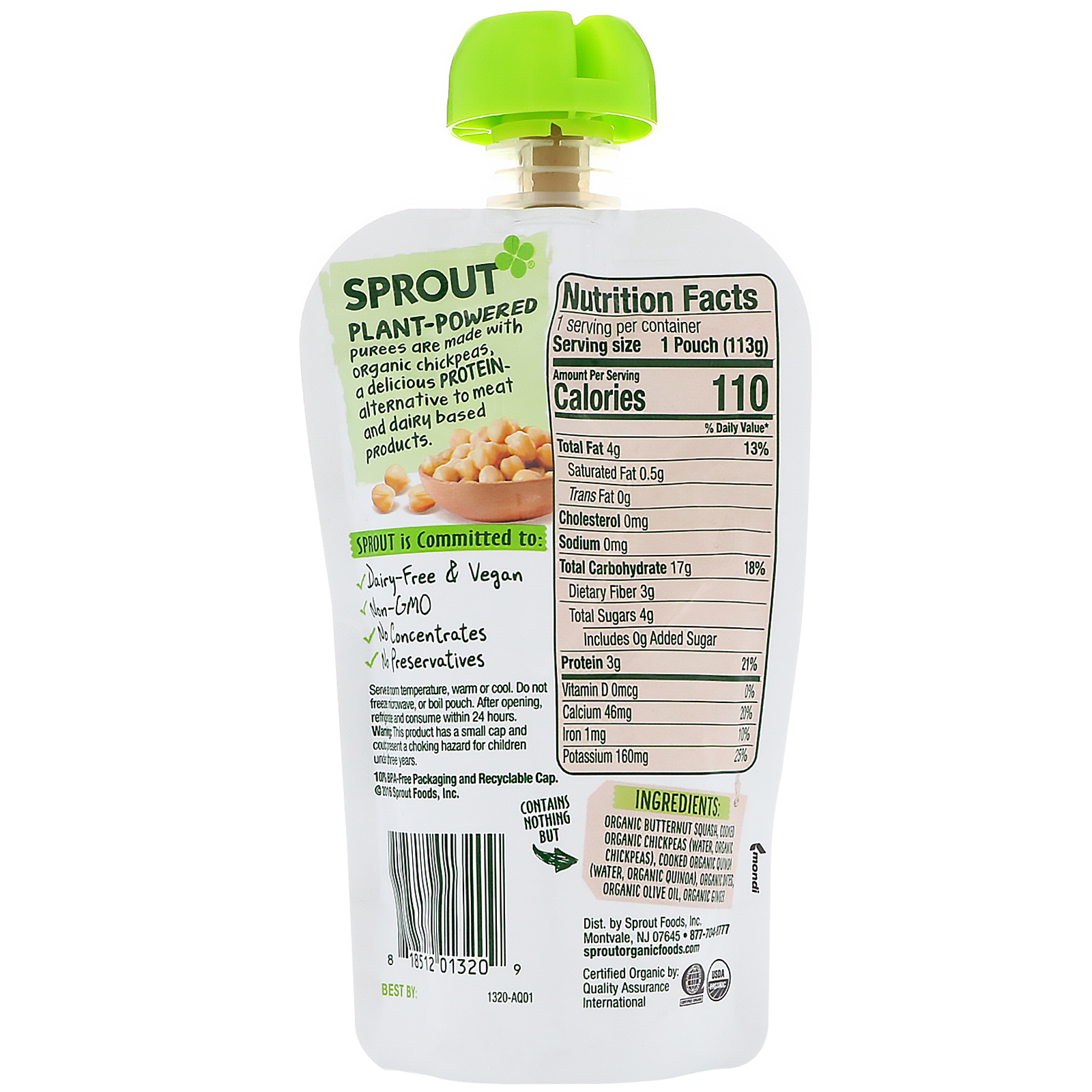 Comprar Sprout Organic, Alimento para Bebês, Estágio 3, Abóbora-menina, Grão-de-bico, Quinoa a Tâmaras, 4 oz (113 g) - Imagem 2