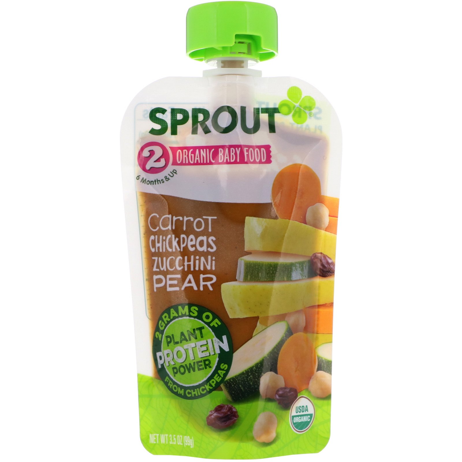 Comprar Sprout Organic, Comida para Bebê, Fase 2, Cenoura, Grão de bico, Abobrinha, Pera, 3,5 oz (99 g)