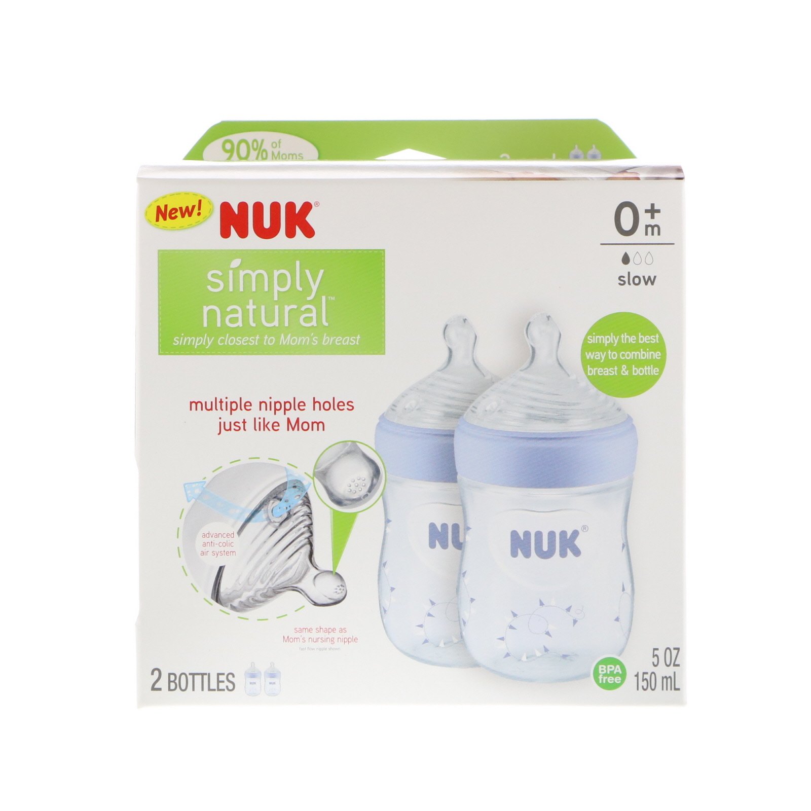 Comprar NUK, Simply Natural, Bottles, Boy, 0+ Months, Slow , 2 Pack, 5 oz (150 ml) Each - Imagem 2