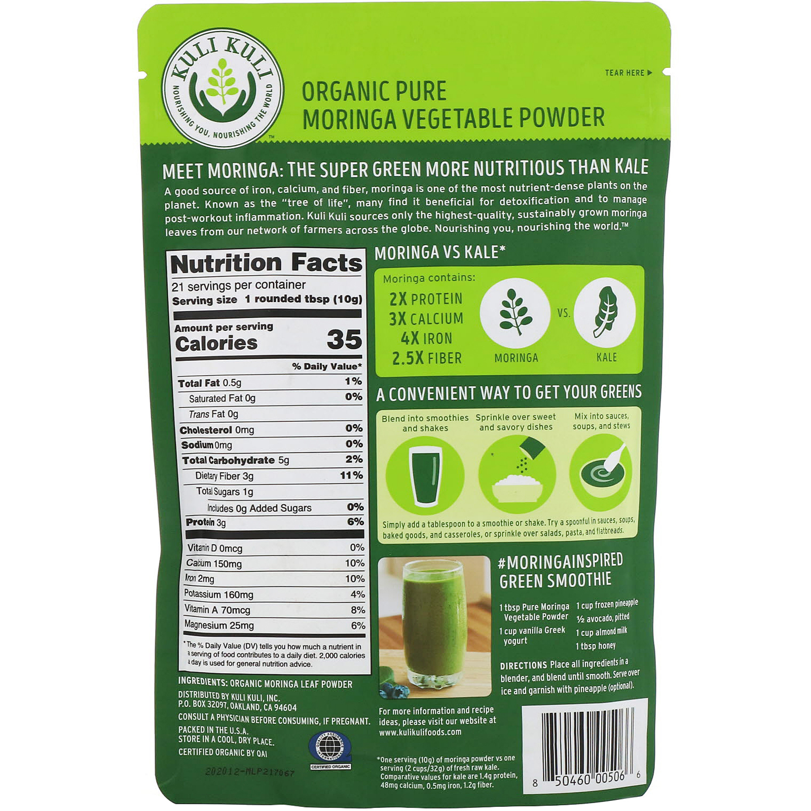 Comprar Kuli Kuli, Organic Pure Moringa Vegetable Powder, 7.4 oz (210 g) - Imagem 2
