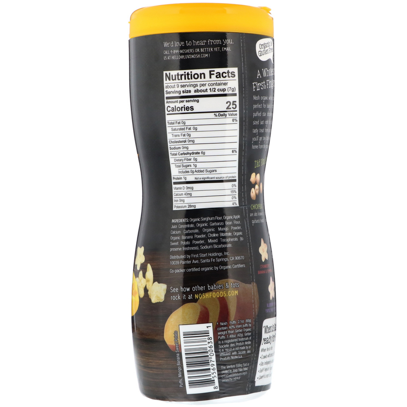 Comprar NosH!, Bebê, Puffs Integral, Lanche de Cereais Orgânicos, Manga, Banana e Batata-doce, 2,10 oz (60 g) - Imagem 2
