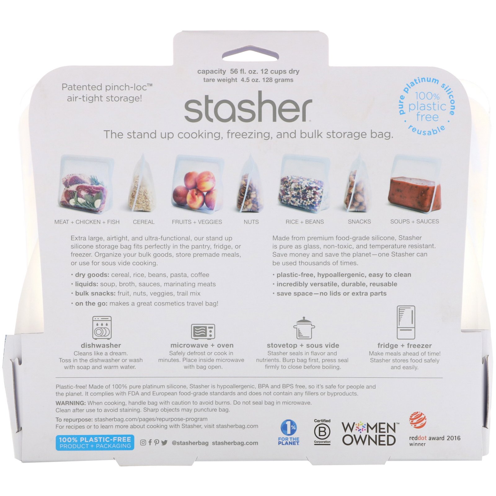 Comprar Stasher, Reusable Silicone Food Bag, Stand Up Bag, Clear, 56 fl. oz. (128 g) - Imagem 2