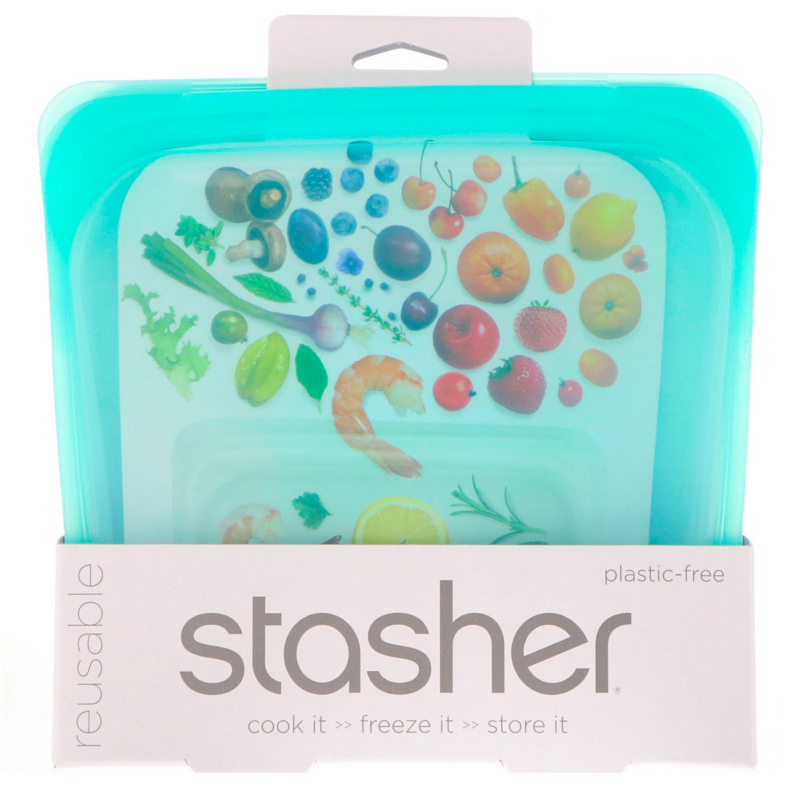 Comprar Stasher, Embalagem Reutilizável de Silicone para Alimentos, Tamanho de Sanduíche Médio, Aqua, 15 fl oz (450 ml)