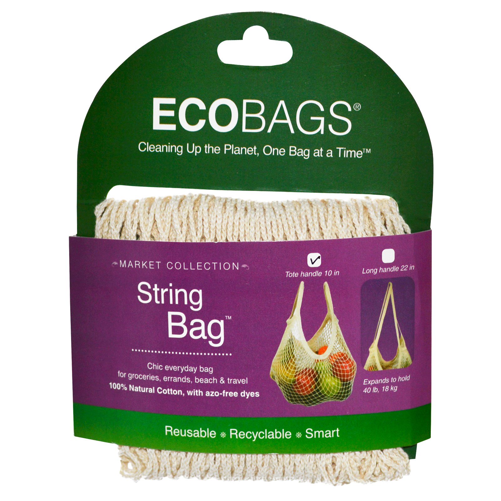 Comprar ECOBAGS, Coleção de mercado, bolsa de corda, alça curta 10 pol., natural, 1 bolsa