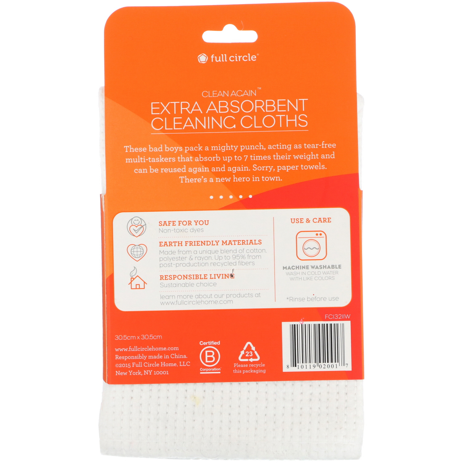Comprar Full Circle, Clean Again, Tecidos de Limpeza com Absorção Extra, 2 Embalagens, 12” x 12" Cada - Imagem 2