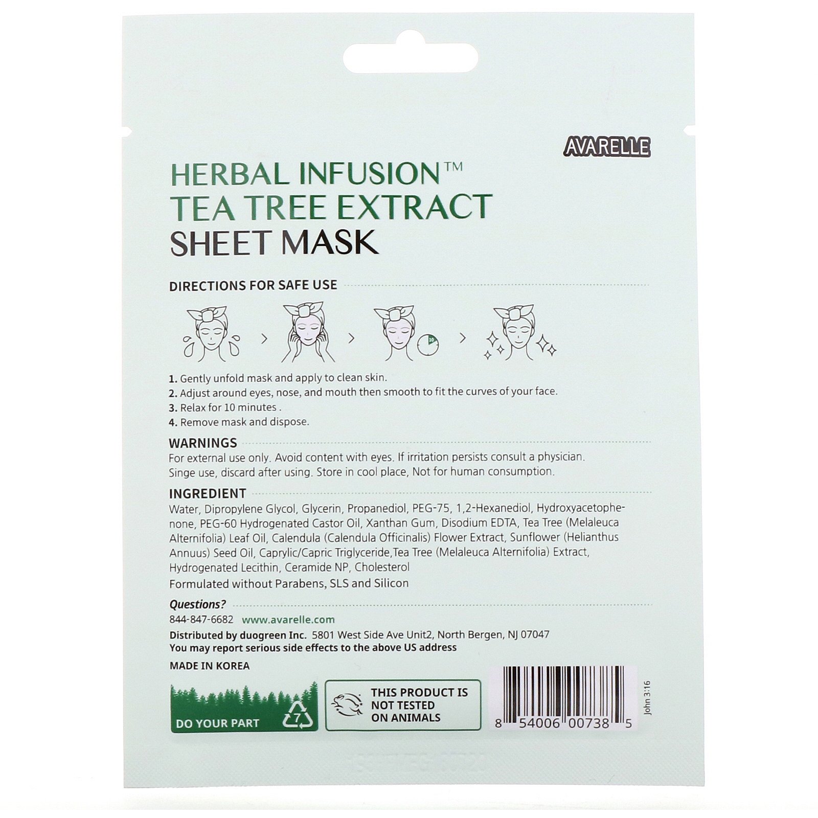 Comprar Avarelle, Herbal Infusion, Tea Tree Extract Sheet Mask, 1 Sheet, 0.7 oz (20 g) - Imagem 2