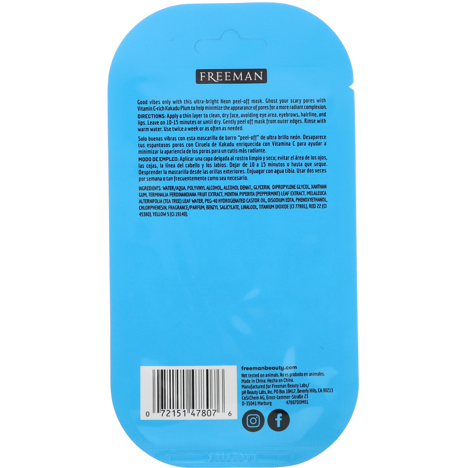Comprar Freeman Beauty, Neon Vibes, Ghosted, máscara para limpeza de poros Peel-Off, 10 ml (0.33 fl oz) - Imagem 2