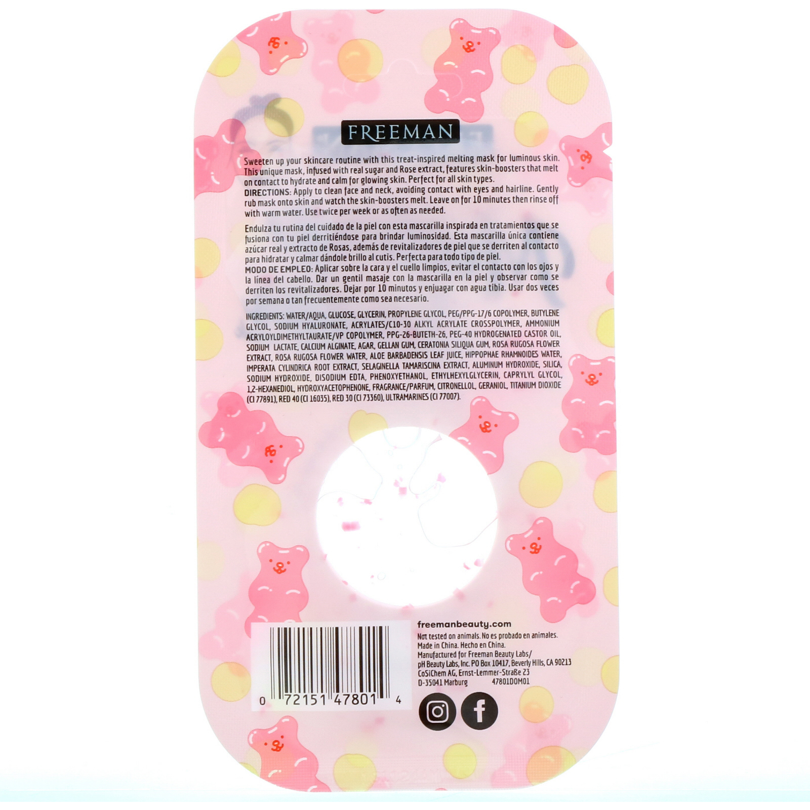 Comprar Freeman Beauty, Mácara facial de açúcar derretido, hidratante, Ursinho de gel rosa, 10 ml (0,33 fl oz) - Imagem 2