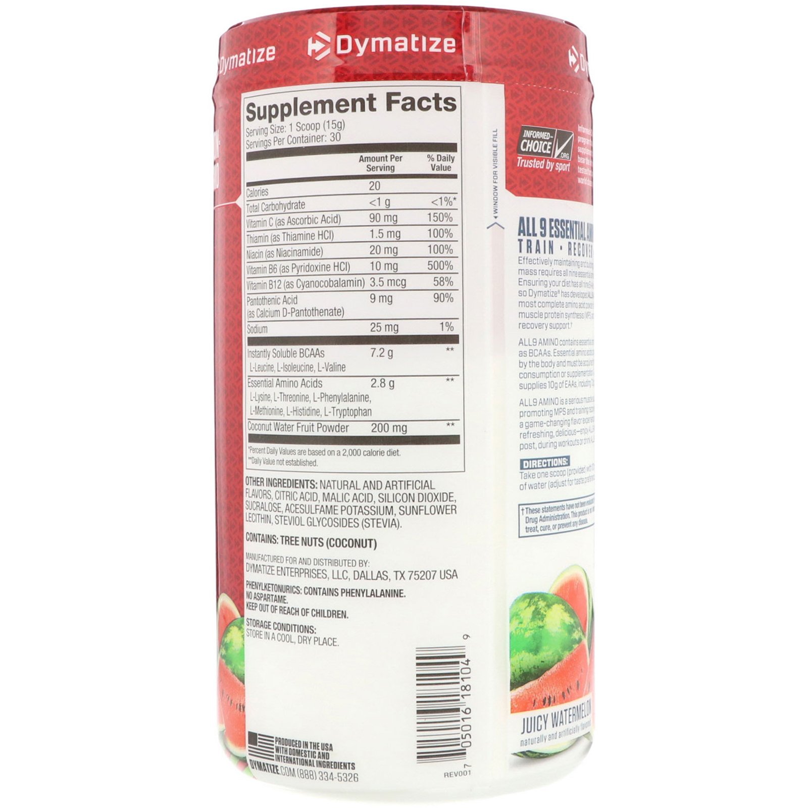 Comprar Dymatize Nutrition, All 9 Amino, Melancia Suculenta, 450 g (15,87 oz) - Imagem 2