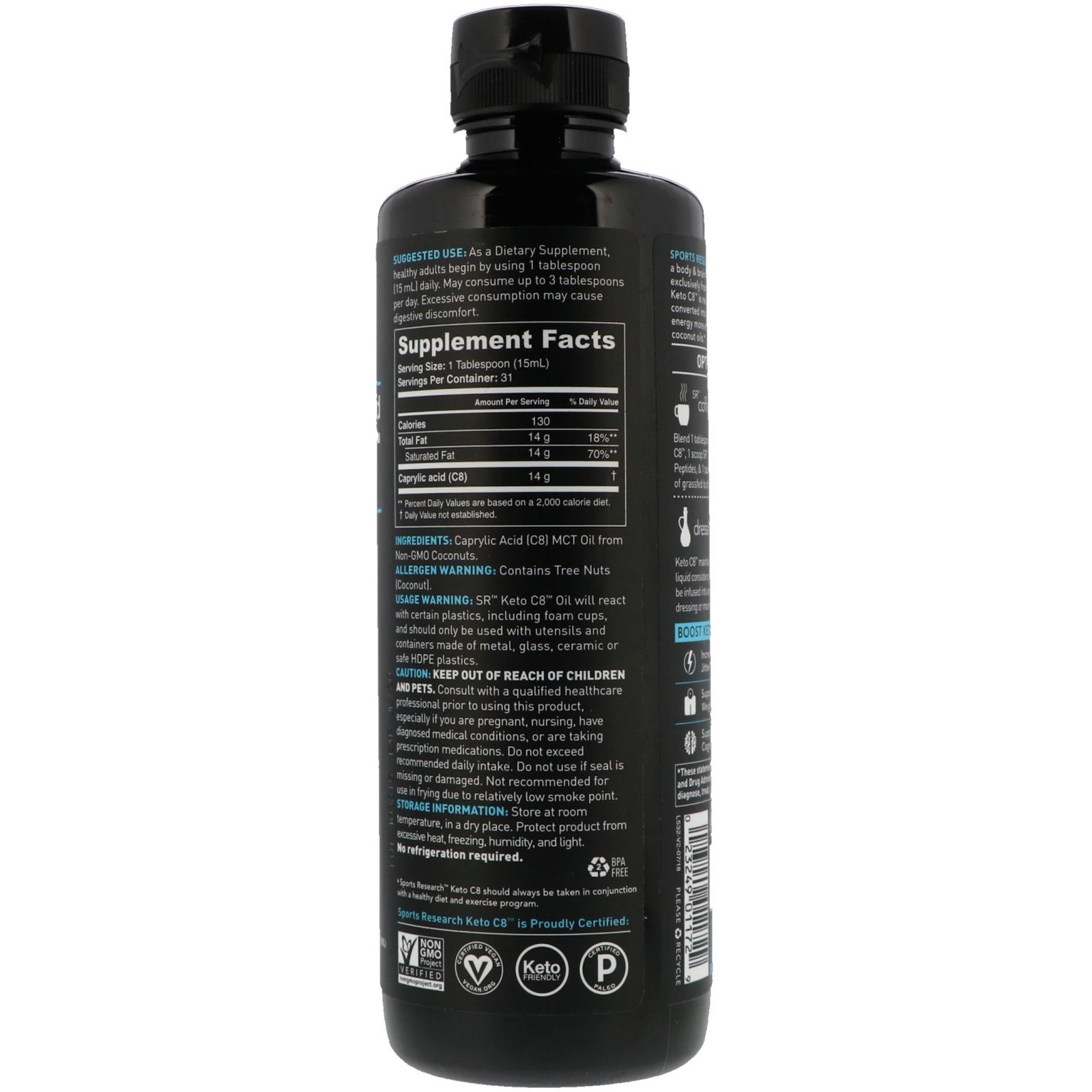 Comprar Sports Research, Keto C8, TCM de Ácido Caprílico, Sem Sabor, 473 ml (16 fl oz) - Imagem 2