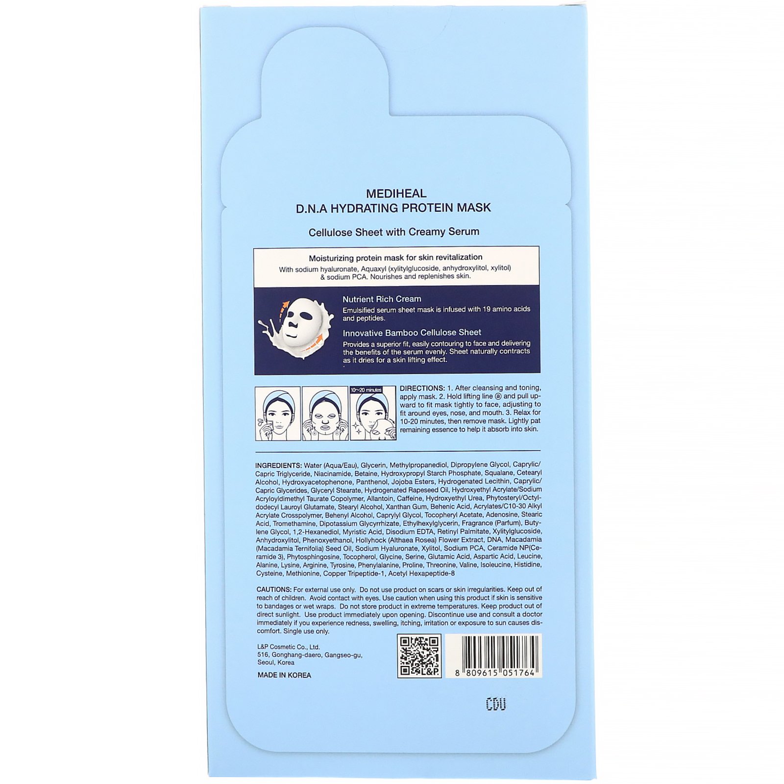Comprar Mediheal, D.N.A Hydrating Protein Mask, 5 Sheets, 0.84 fl oz (25 ml) Each - Imagem 3