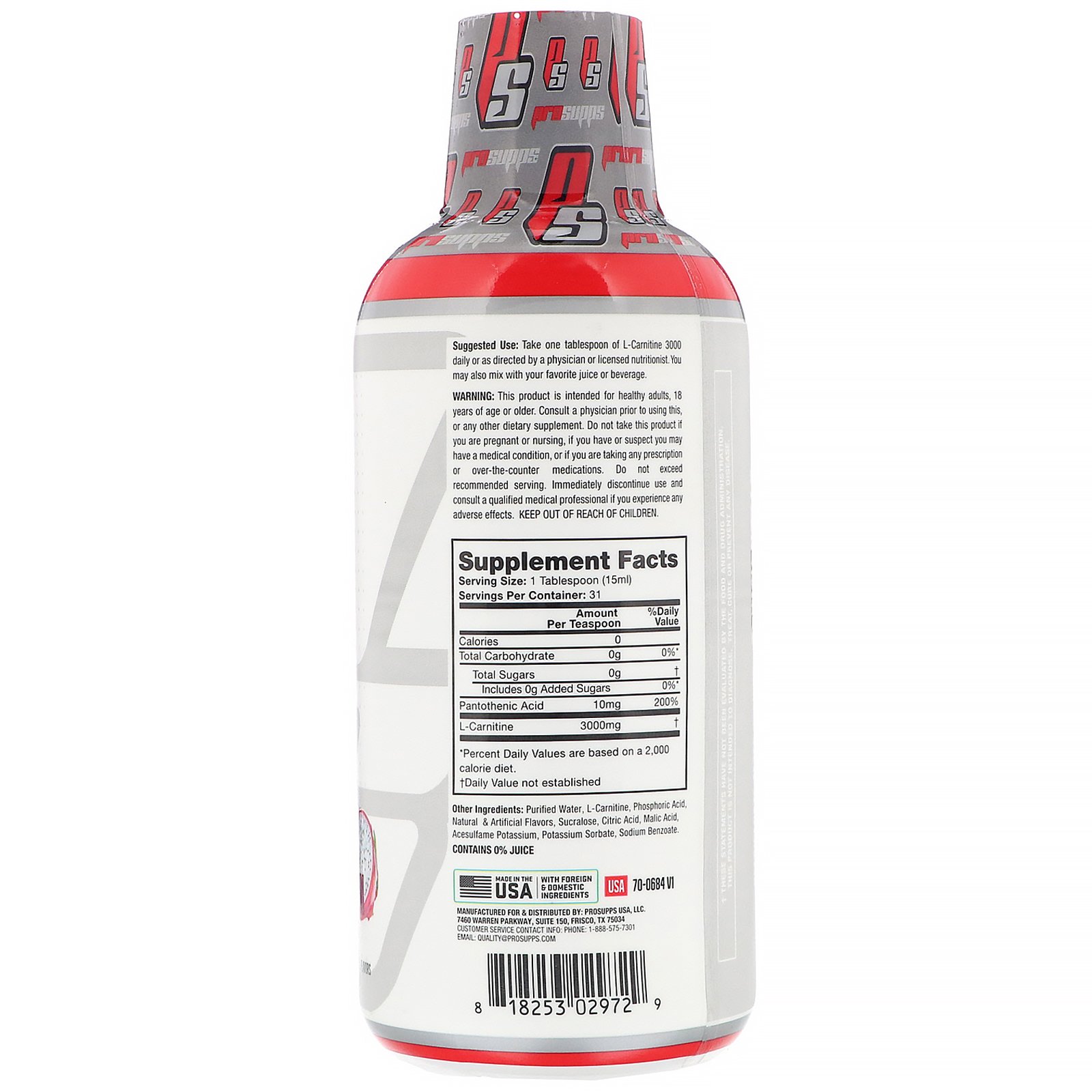 Comprar ProSupps, L-Carnitine 3000, Dragonfruit, 3,000 mg, 16 fl oz (473 ml) - Imagem 2