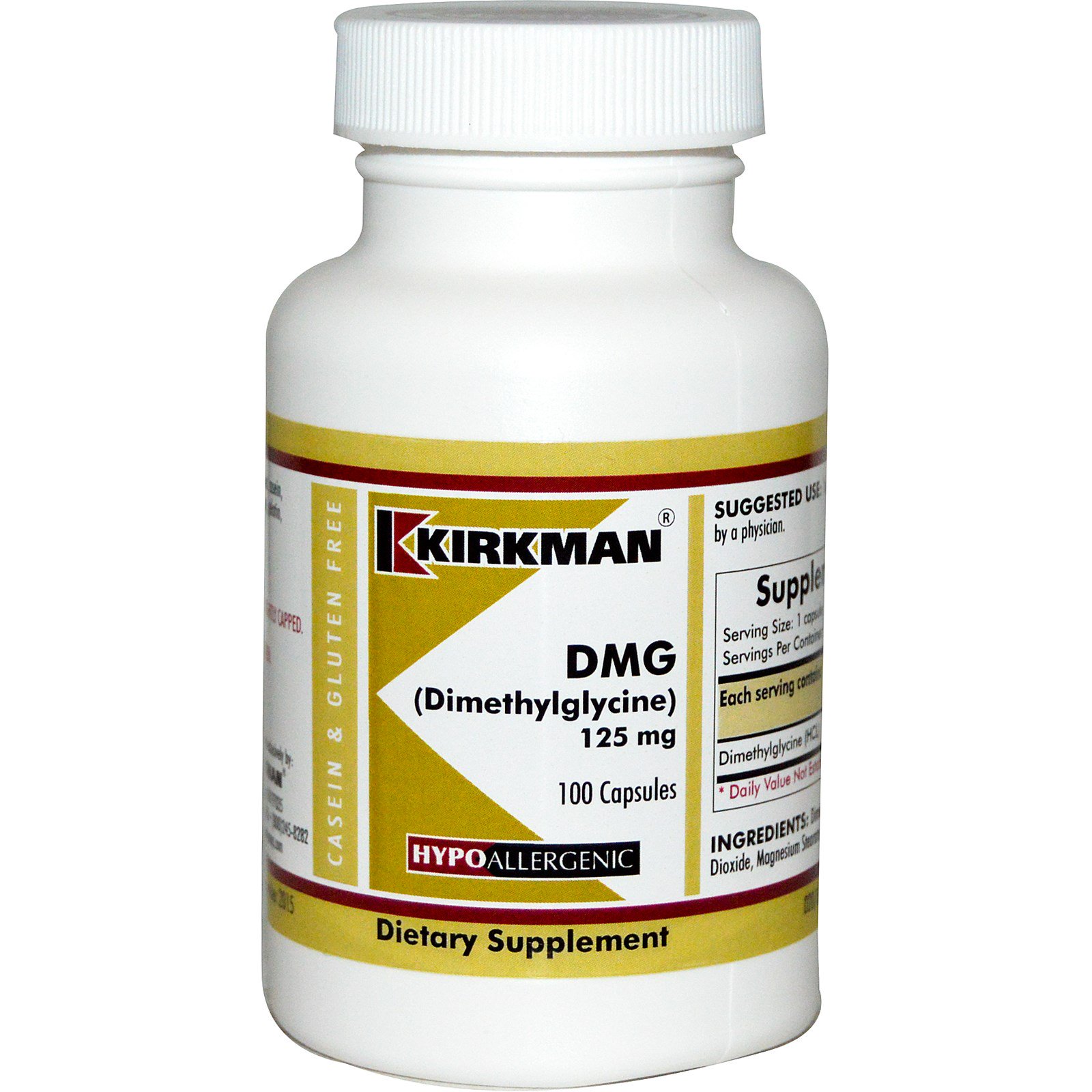Comprar Kirkman Labs, DMG (Dimetilglicina), 125 mg, 100 Cápsulas