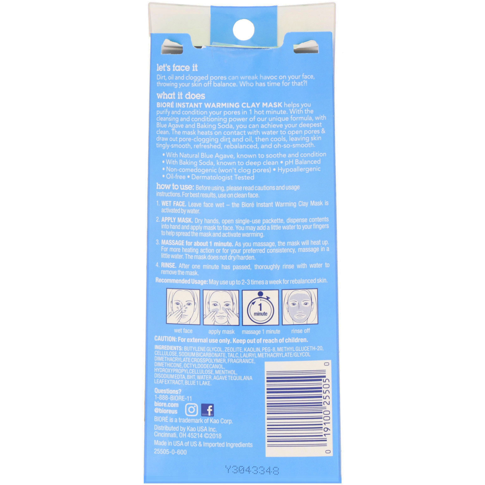 Comprar Biore, Máscara de Argila com Aquecimento Instantâneo, Agave Azul + Bicarbonato de Sódio, 4 Envelopes de Uso Único, 7 g (0,25 oz) Cada - Imagem 2