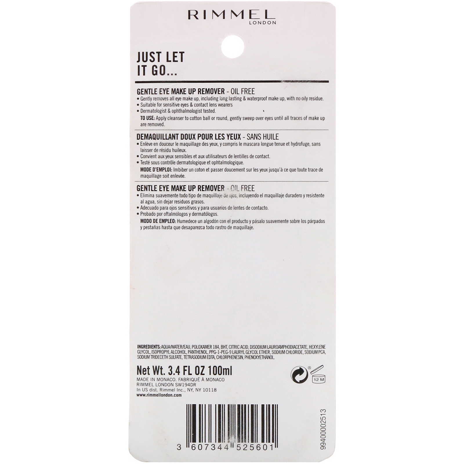 Comprar Rimmel London, Removedor de maquiagem para os olhos Just Let It Go Gentle, Oil Free, 100 ml - Imagem 2