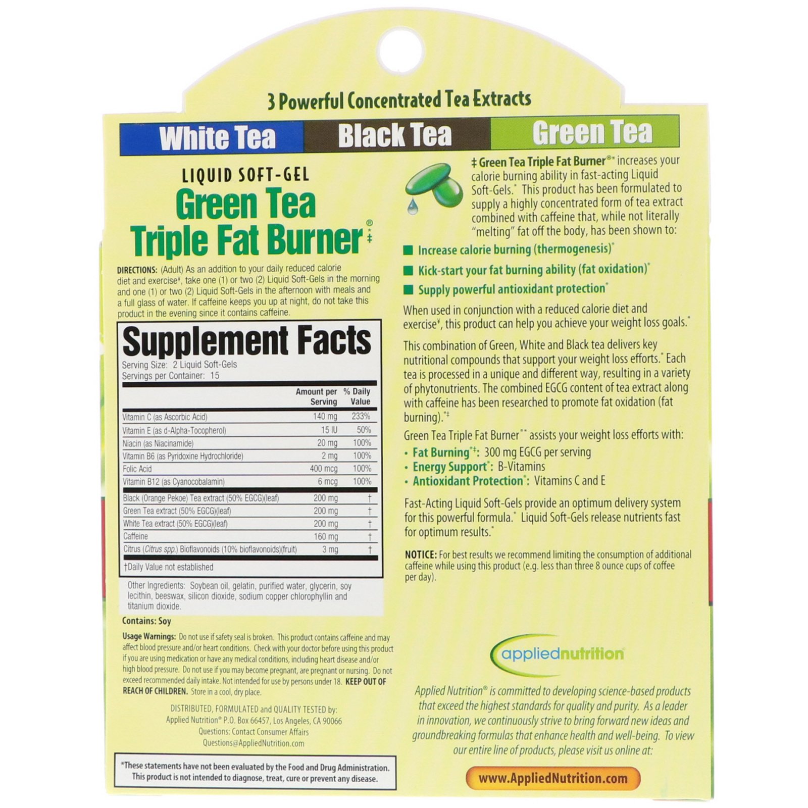 Comprar appliednutrition, Queimador de Gordura Triplo com Chá Verde, 30 Cápsulas Gelatinosas Líquidas - Imagem 2