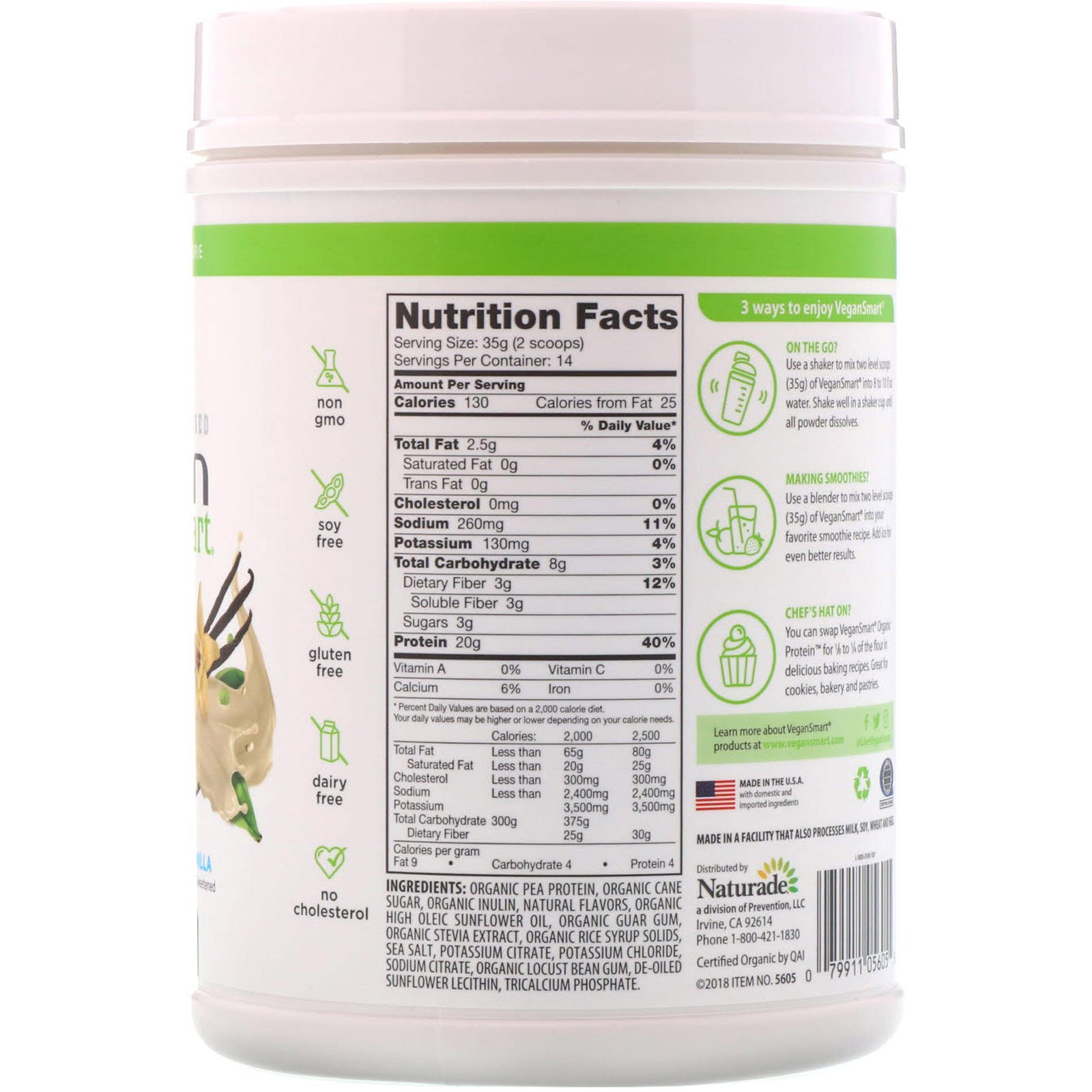 Comprar VeganSmart, Shake de Proteína de Ervilha Orgânica, Baunilha Francesa, 17,3 oz (490 g) - Imagem 2