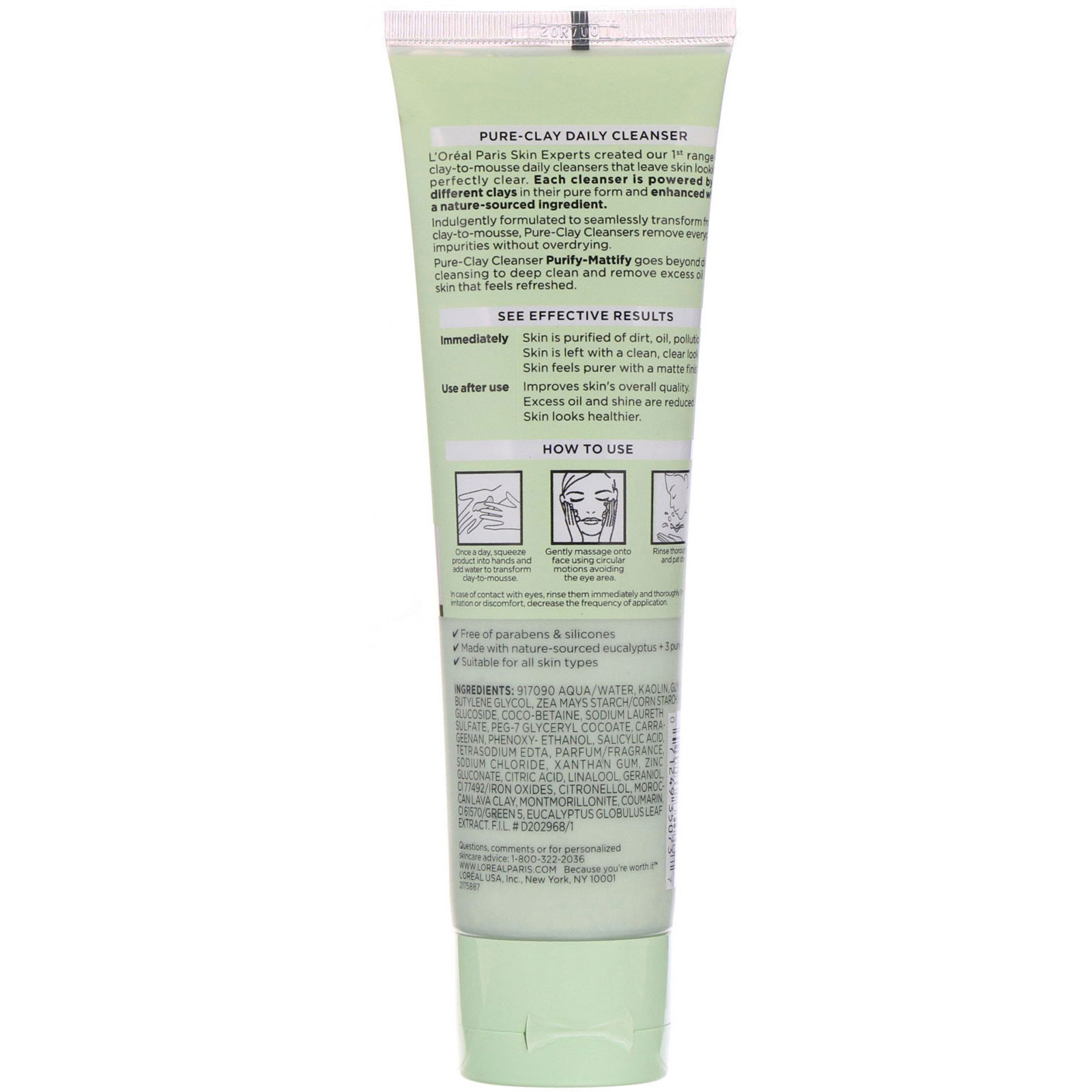 Comprar L'Oreal, Limpador Pure-Clay, Purify-Mattify, 3 tipos de argila Pure Clay + eucalipto, 130 ml - Imagem 2