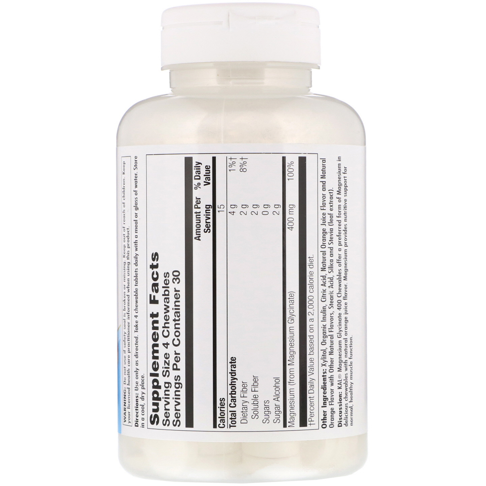 Comprar KAL, Magnesium Glycinate 400, Natural Orange Flavor, 120 Chewables - Imagem 2