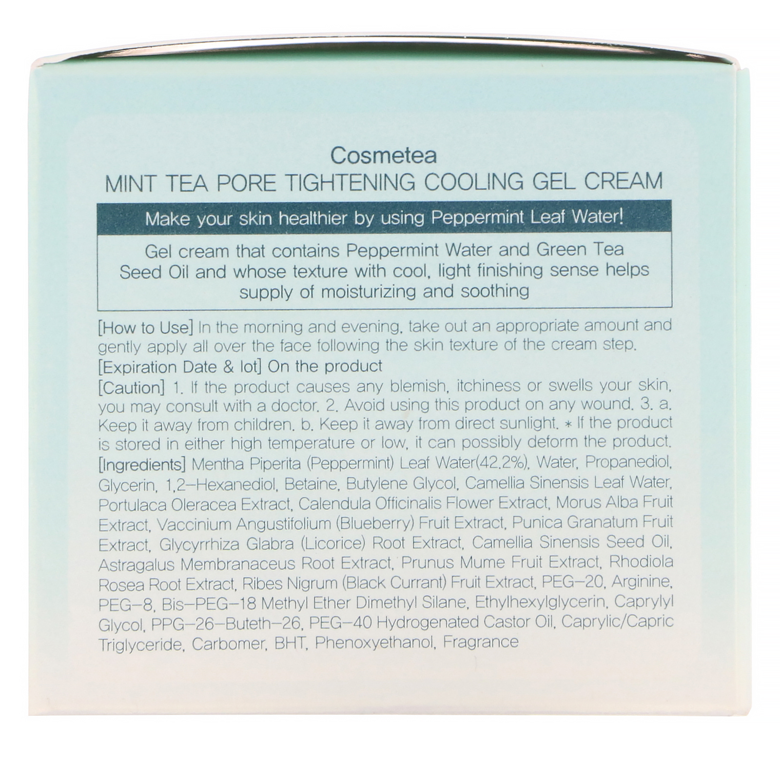Comprar Cosmetea, Chá de menta, Creme em Gel Refrescante para Poros, 1,76 oz (50 g) - Imagem 3