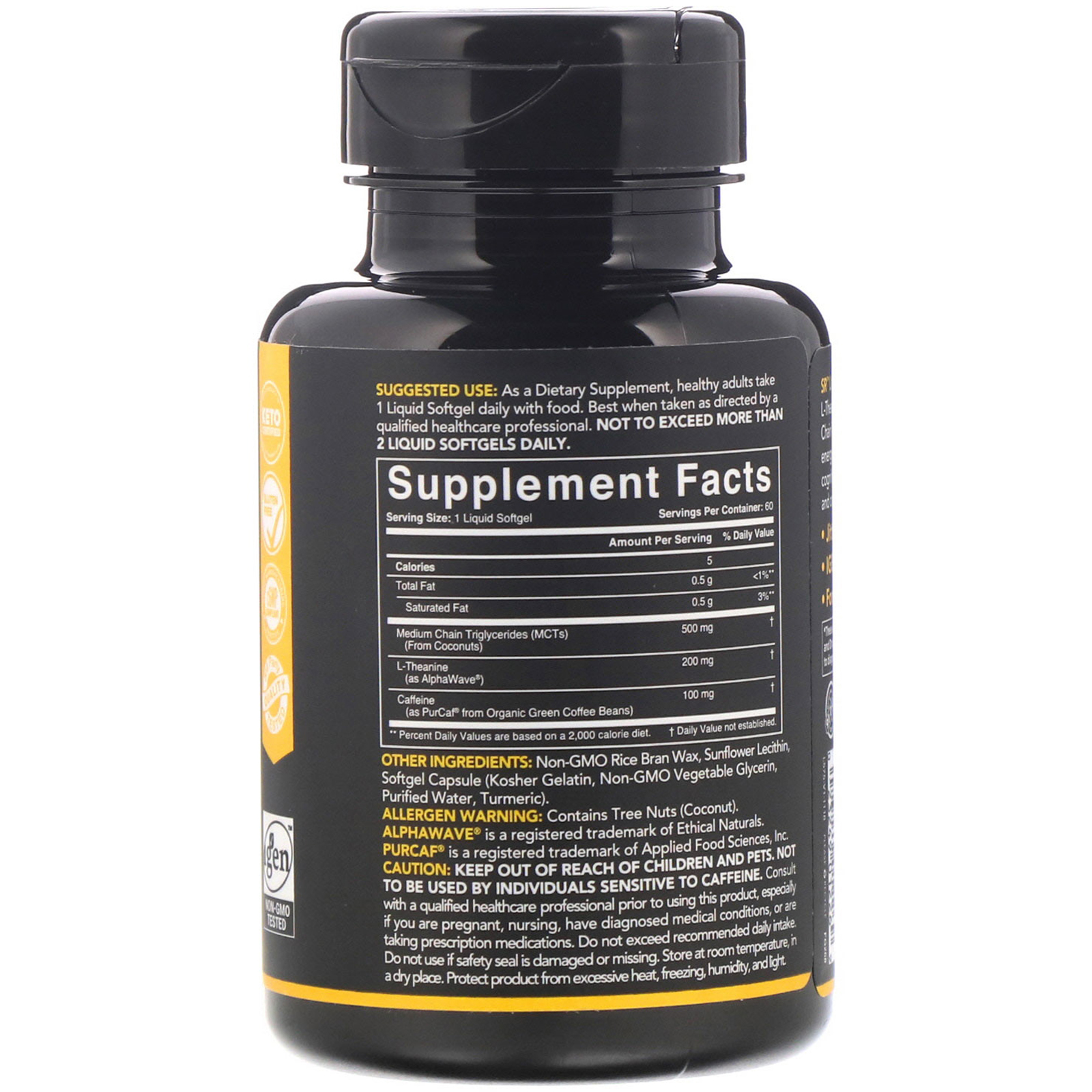 Comprar Sports Research, L-Theanine & Caffeine with MCT Oil, 60 Softgels - Imagem 2
