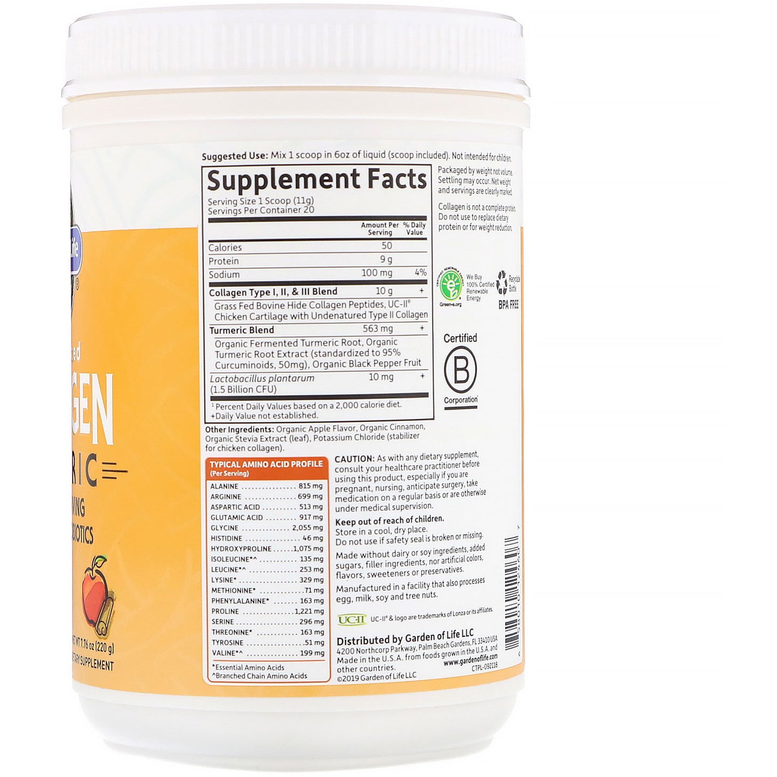 Comprar Garden of Life, Colágeno de Múltiplas Fontes Turmeric, Maçã com Canela, 7,76 oz (220 g) - Imagem 2