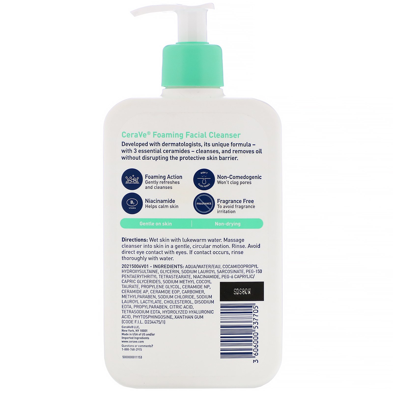 Comprar CeraVe, Foaming Facial Cleanser, For Normal to Oily Skin, 16 fl oz (473 ml) - Imagem 2