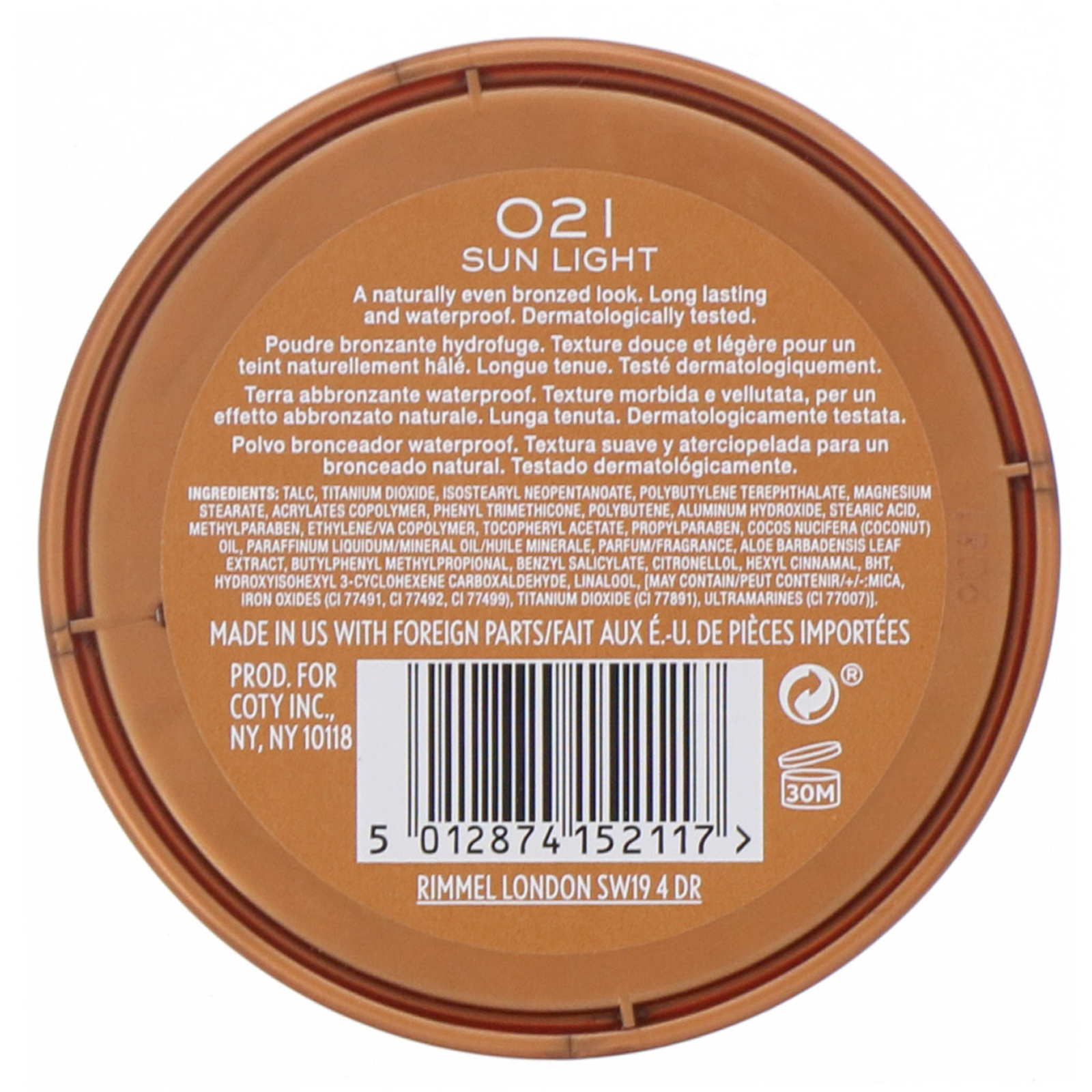 Comprar Rimmel London, Natural Bronzer, pó bronzeador à prova d’água, 021 Sun Light, 14 g - Imagem 2