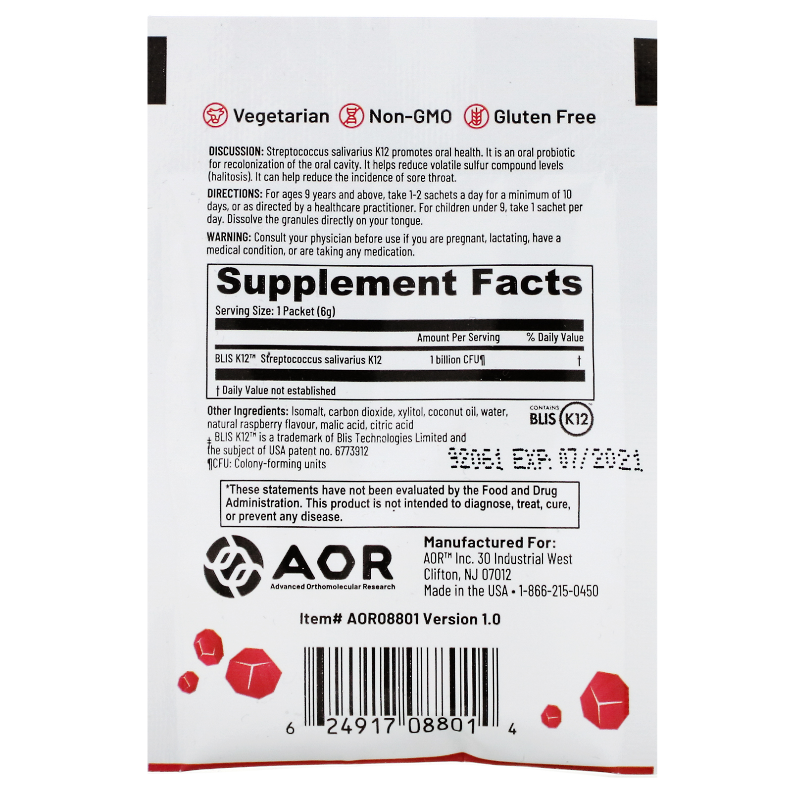 Comprar Advanced Orthomolecular Research AOR, Lava Rox, Probiotic for Oral Health, Natural Raspberry, .2 oz (6 g) - Imagem 2
