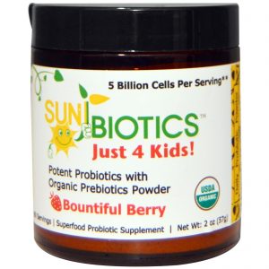 Comprar Sunbiotics, Just 4 Kids! Probióticos Potentes com Prebióticos Orgânicos em Pó, Frutas Vermelhas em Abundância, 2 oz (57 g)