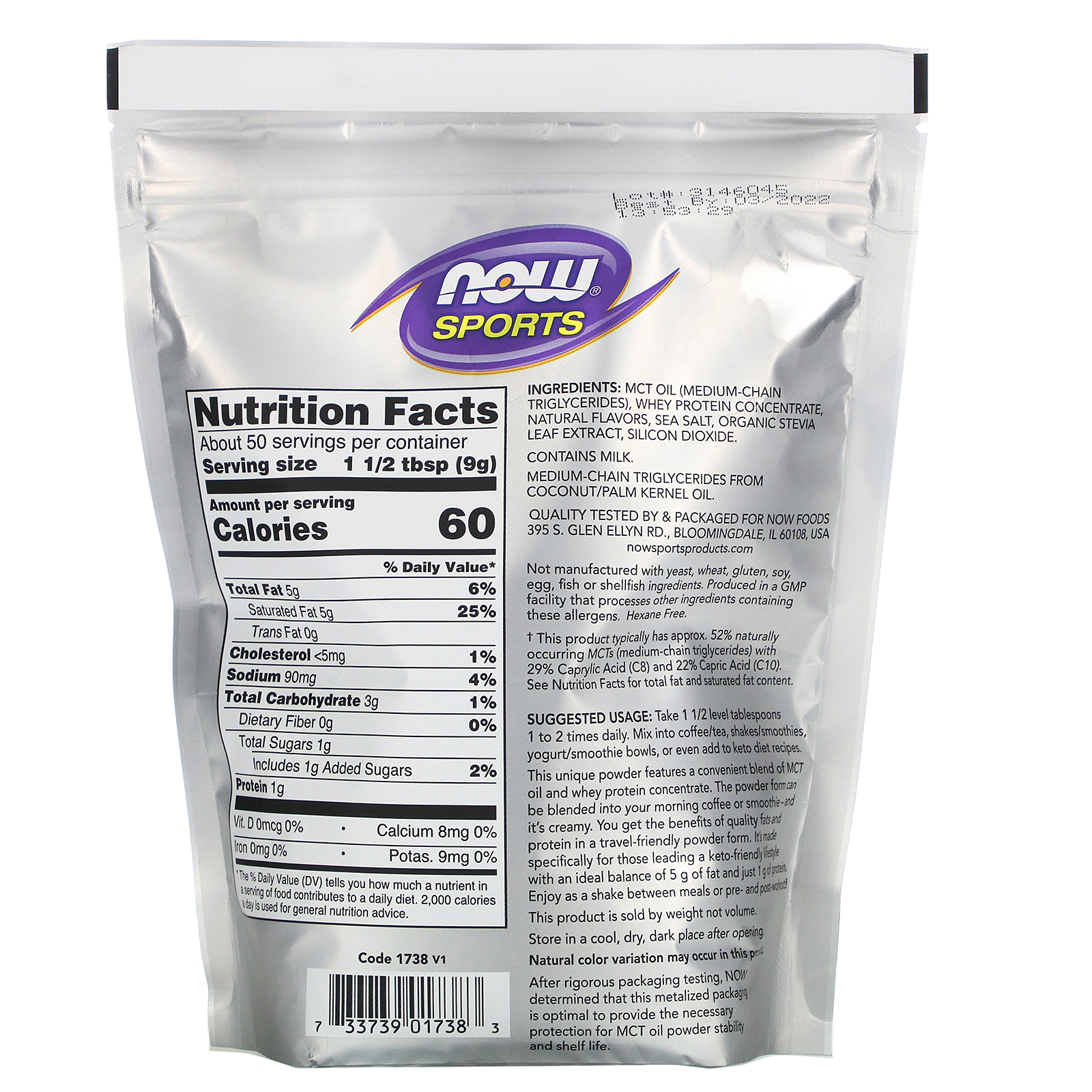 Comprar Now Foods, Sports, MCT Powder with Whey Protein, Salted Caramel, 1 lb (454 g) - Imagem 2