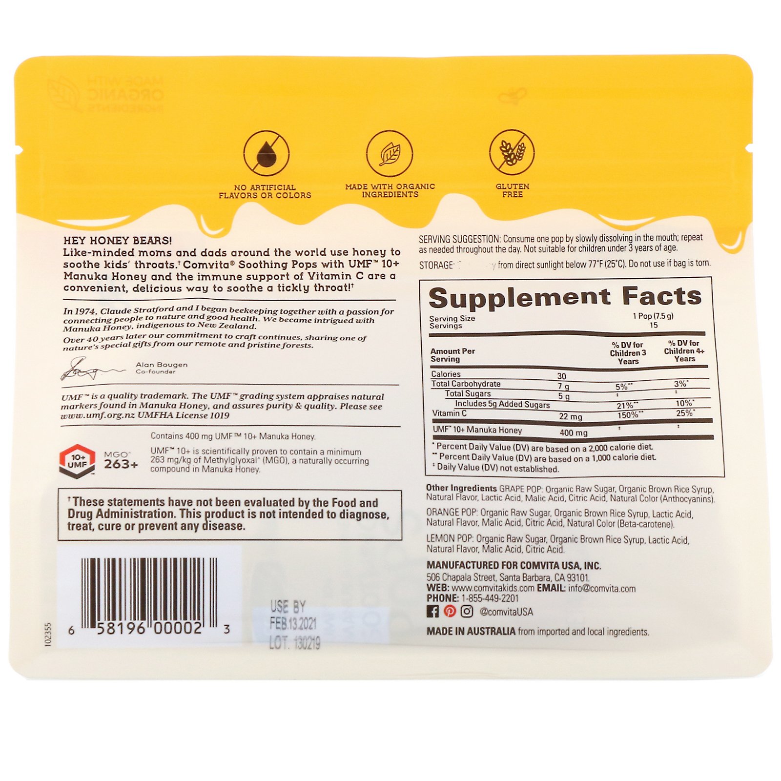 Comprar Comvita, Kids, Soothing Pops, UMF 10+ Manuka Honey, 3 Flavor Variety Pack, 15 Pops, 4 oz (112 g) - Imagem 2